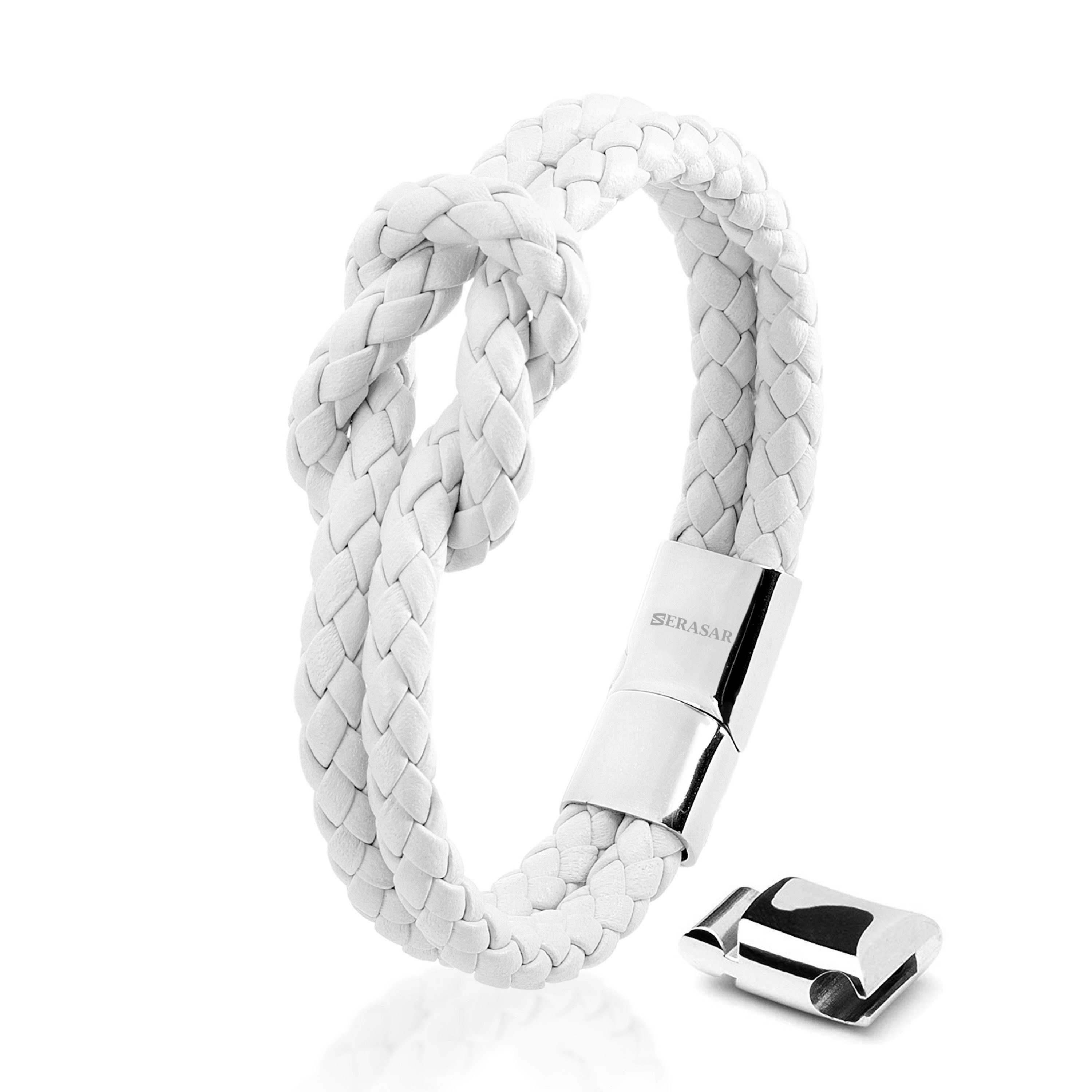 SERASAR Lederarmband Leder Damenarmband "Knot" (Klassisch, elegant, casual, 1-tlg), Kreuzknoten, durch zusätzliches Glied verlängerbar Weiß | Armbänder