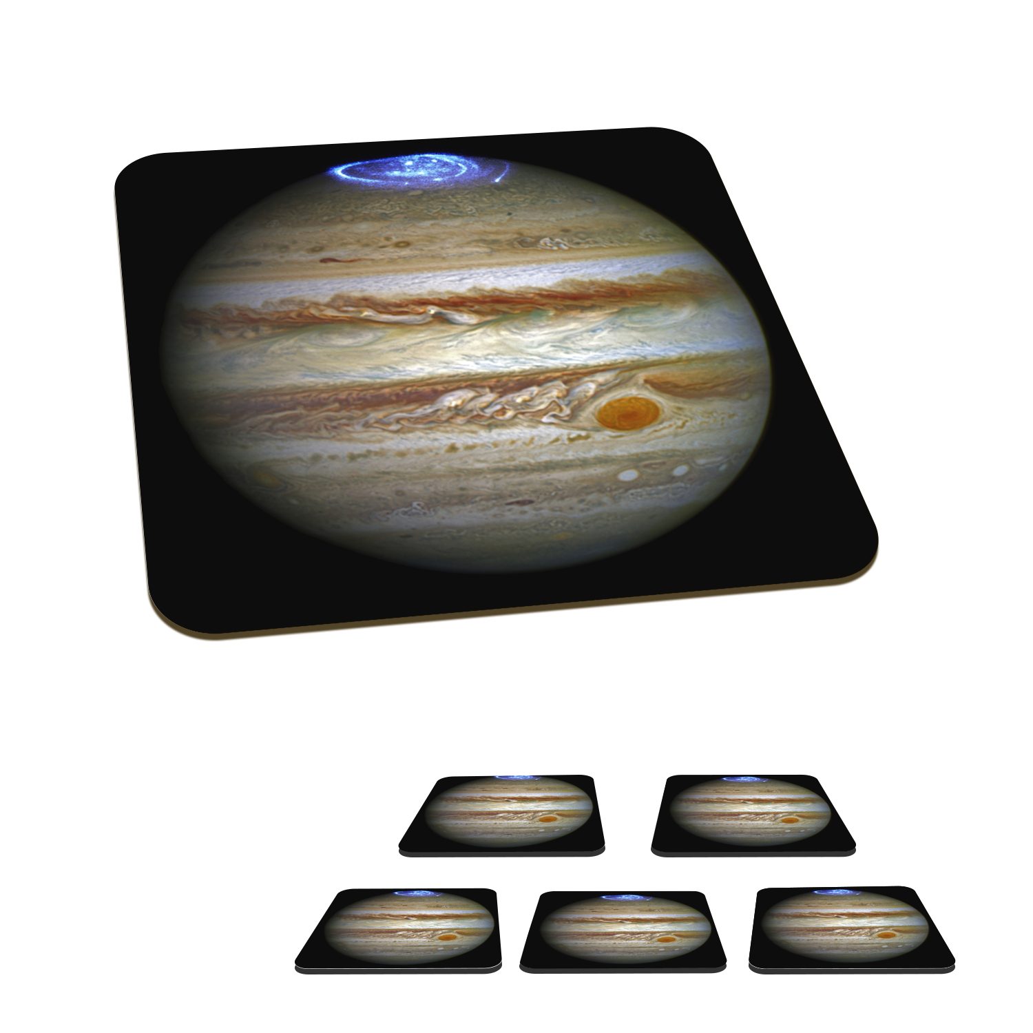MuchoWow Glasuntersetzer Jupiter - Nordlichter - Universum, Zubehör für Gläser, 6-tlg., Glasuntersetzer, Tischuntersetzer, Korkuntersetzer, Untersetzer, Tasse