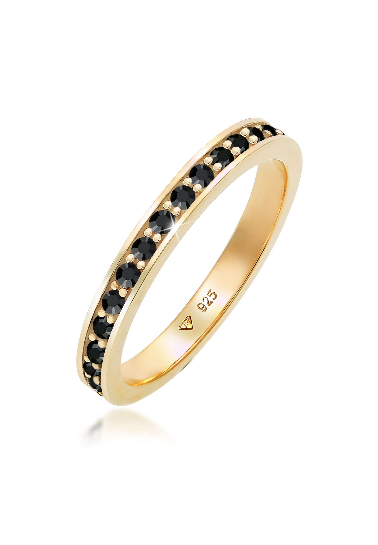 Elli Fingerring Bandring Memoire Glas Kristalle Weiß 925 Silber vergoldet günstig online kaufen