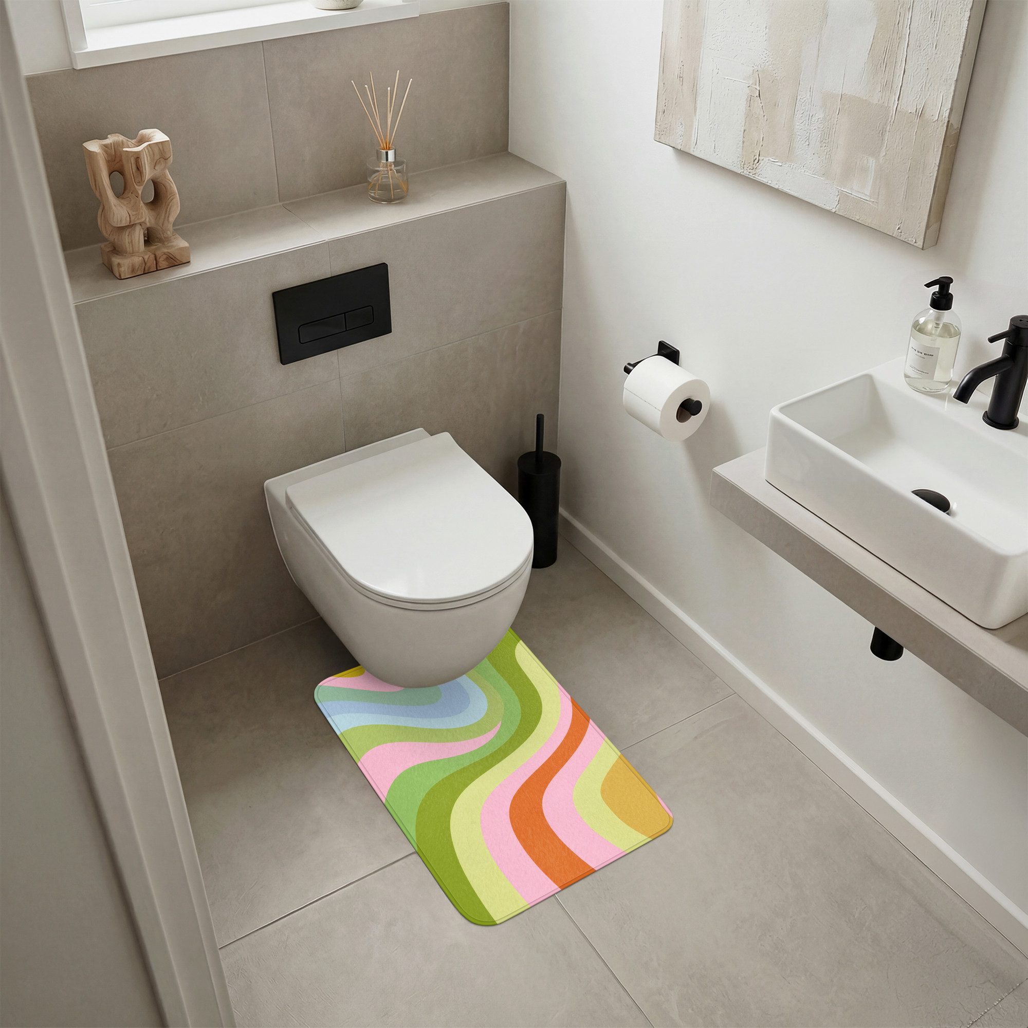 OnlyWow WC-Vorleger Linien - Pastelltöne - Wellenförmig, Höhe 10 mm, Polyester, Rechteckig, WC Teppich, Toilettenvorleger, Toilettenteppich, Badematte 40x60 cm – Bild 2 von 5