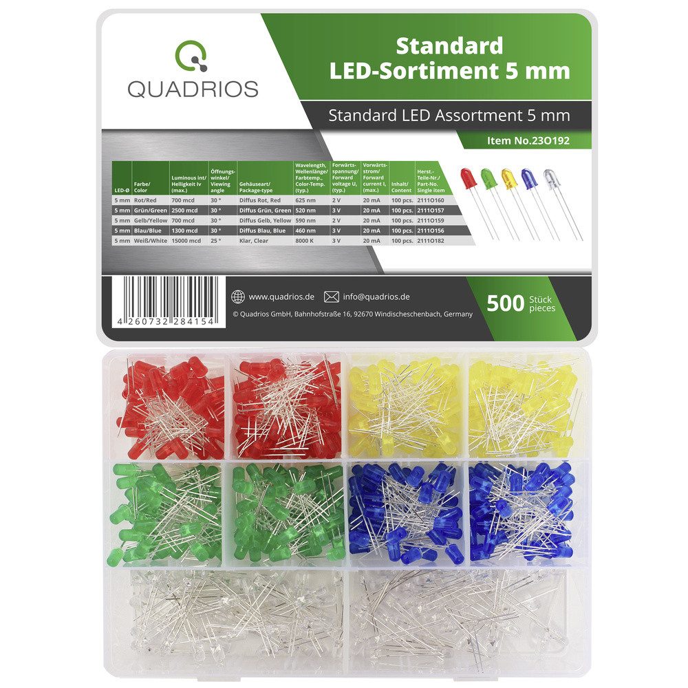 Quadrios LED-Leuchtmittel Quadrios 23O192 LED-Меню Rot, Grün, Gelb, Blau, Weiß 5 mm 20