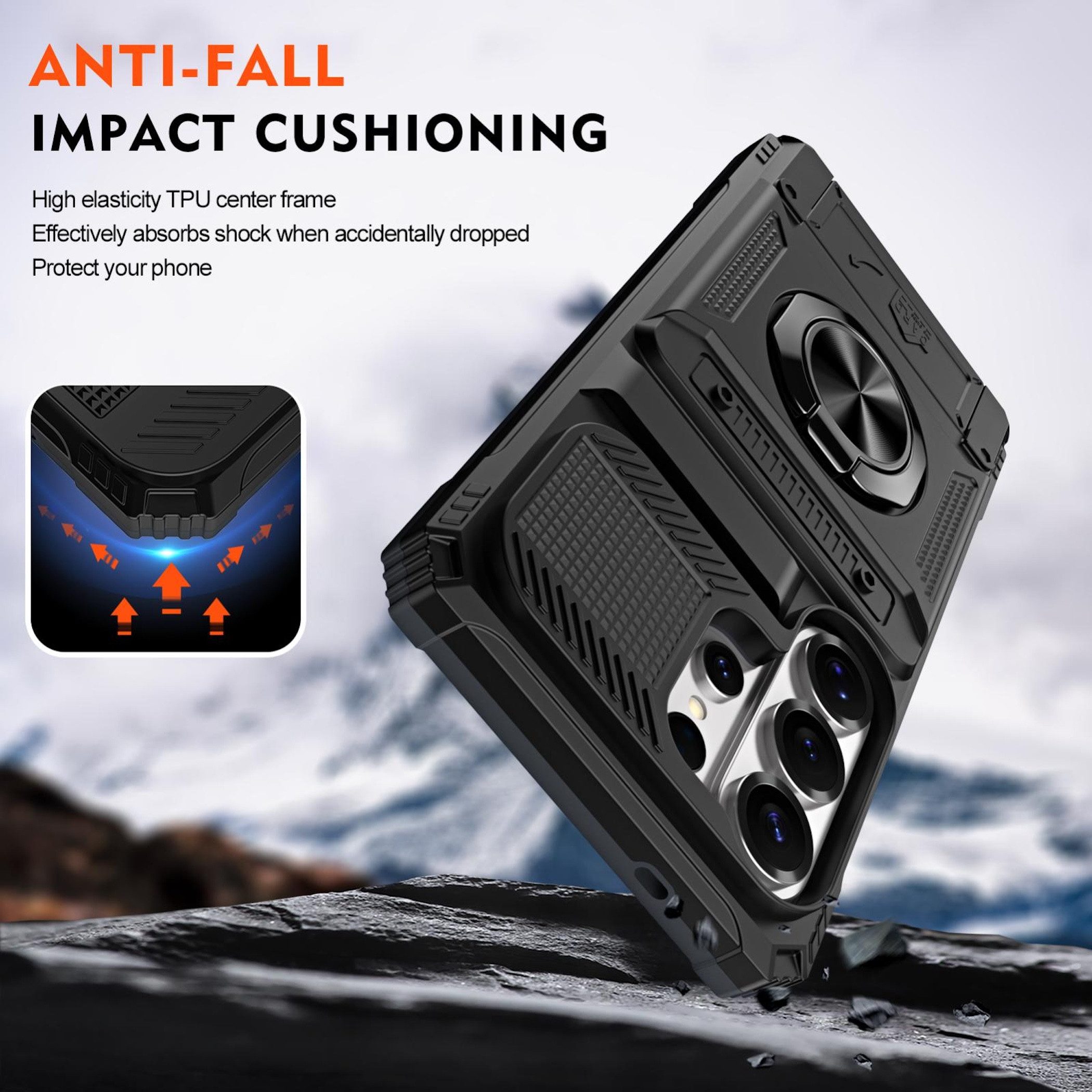 Wigento Handyhülle Magnetisch Ring Samsung Galaxy S26 Ultra 5G Kunststoff Silikon Schwarz, 2 Fächer für Kreditkarten, 360 Grad Schutz, Halte Ring – Bild 3 von 5