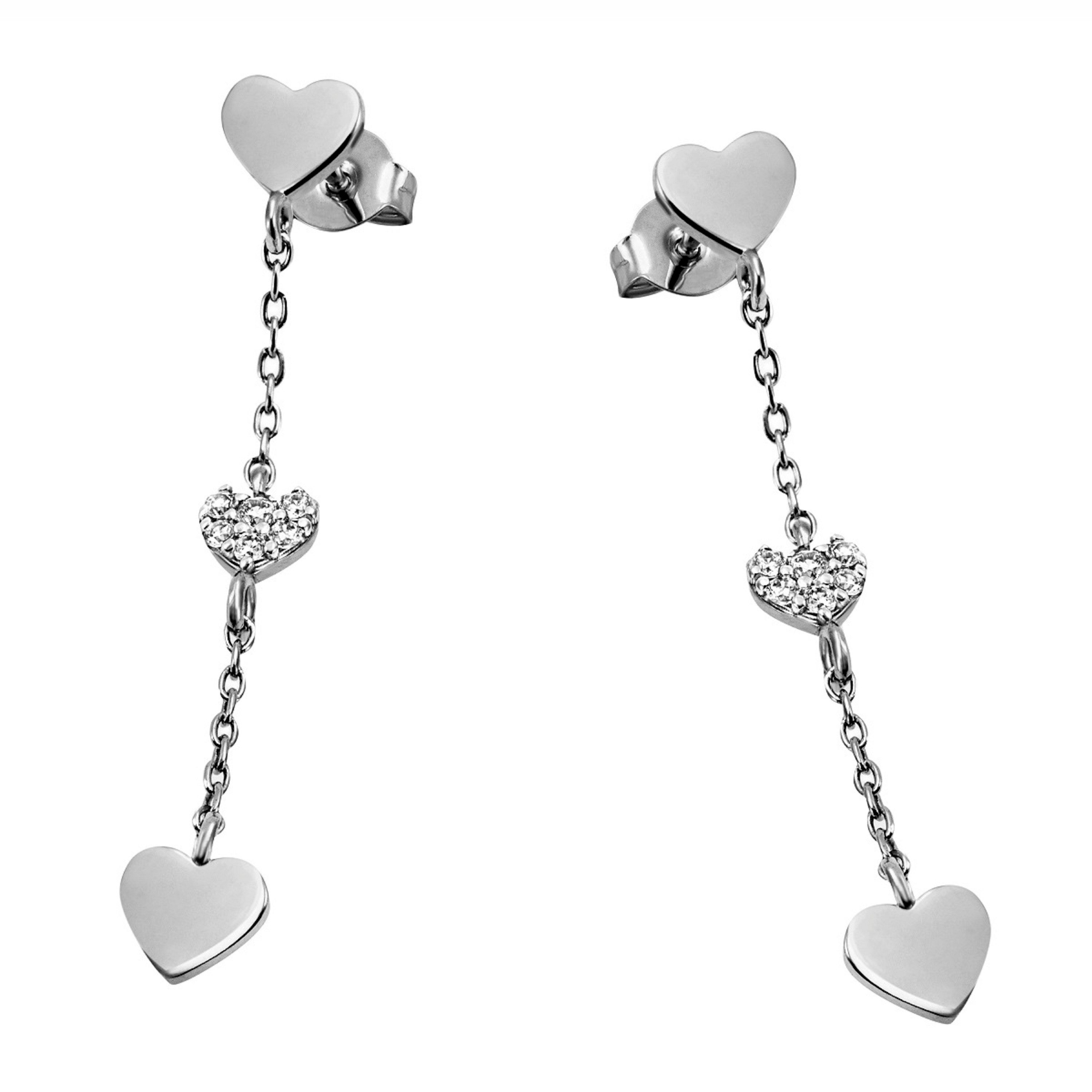 Firetti Paar Ohrstecker Schmuck Geschenk Silber 925 Ohrschmuck Ohrringe Herzen, mit Zirkonia (synth)