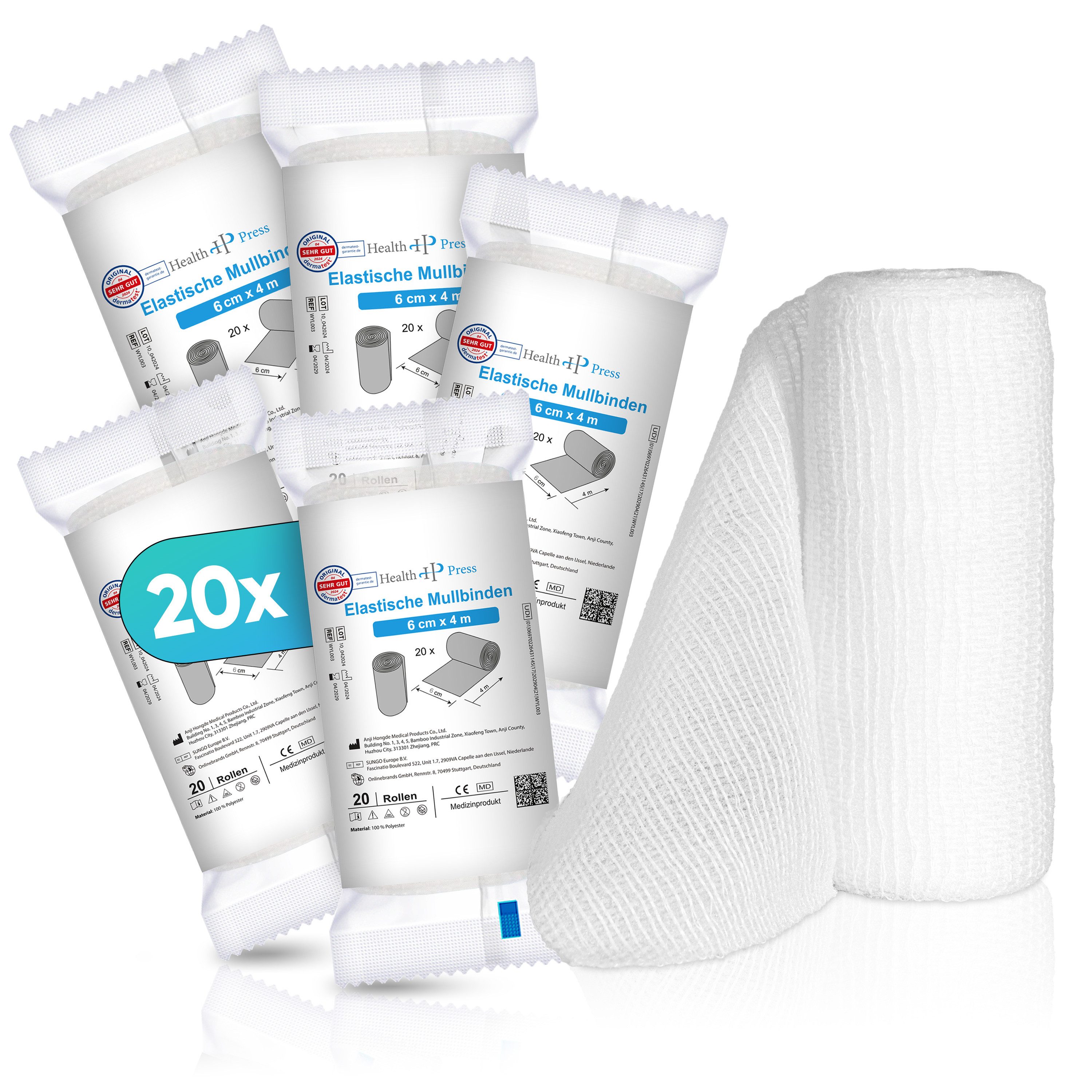 Health Press Wundpflaster Mullbinden – Verbandsmaterial (Set), Dermatologisch getestet
