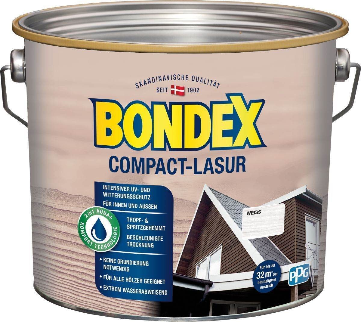 Bondex Holzschutzlasur Compact-Lasur, 2,5 l, wasserbasiert, extrem wasserabweisend, 8 Farben