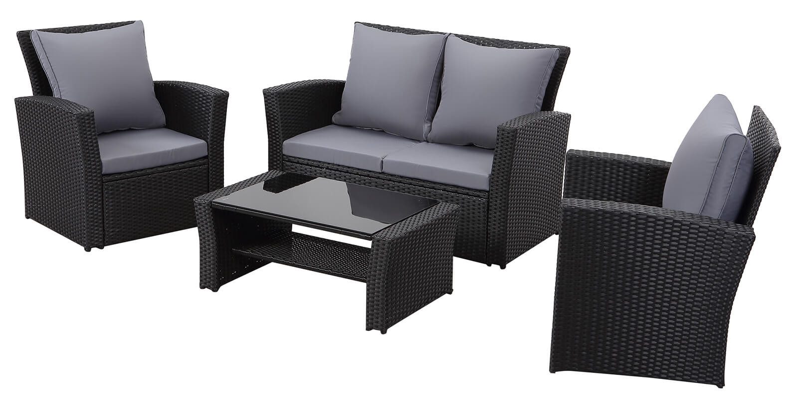 MeXo Gartenlounge-Set Balkonmöbel Set, (Handgefertigte Polyrattan Lounge, 4-tlg., Gartenmöbel Set wetterfest & UV-beständig), für 4 Personen