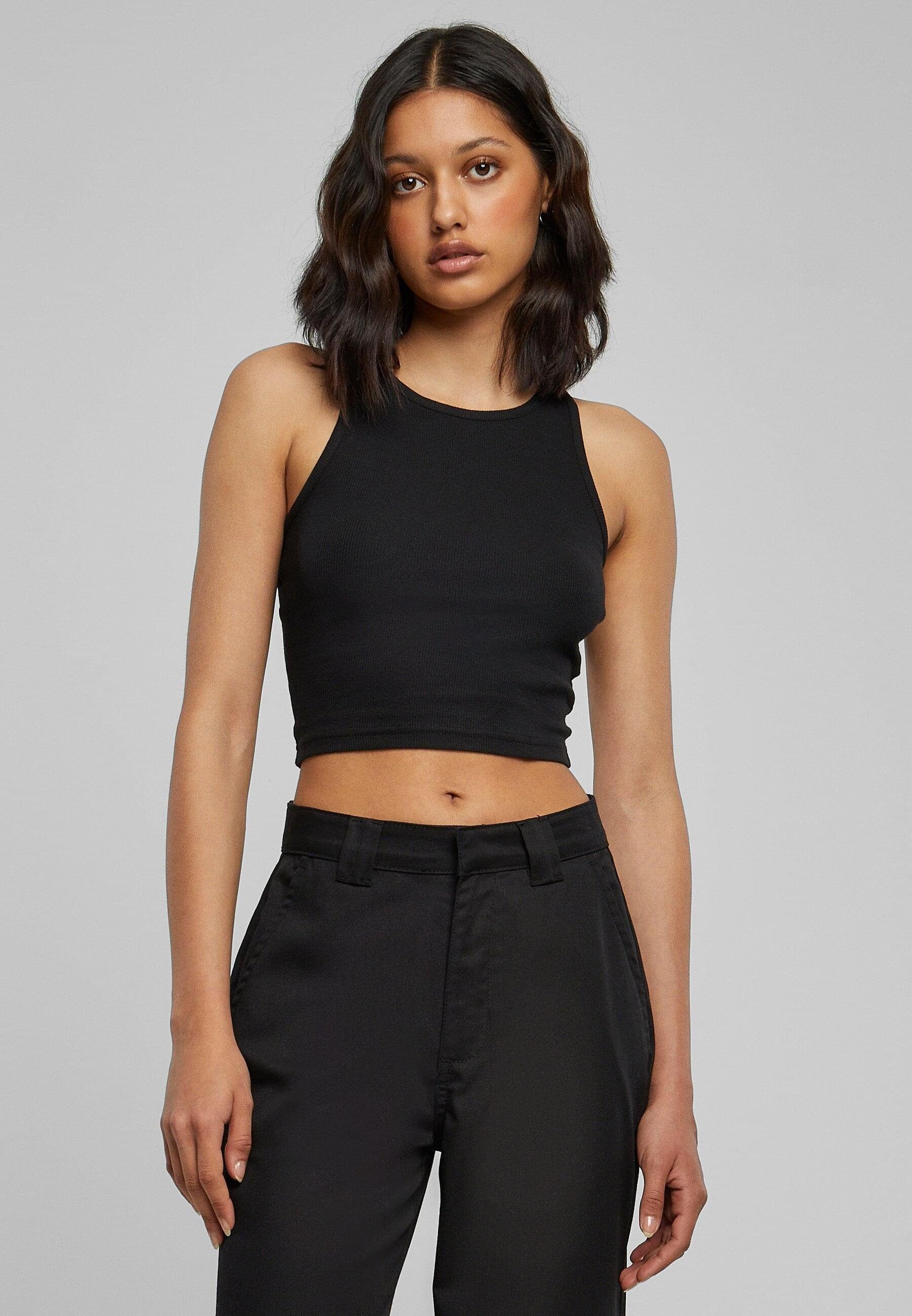 URBAN CLASSICS Top black Damen (1-tlg) Rib Ladies Cropped T-Shirt