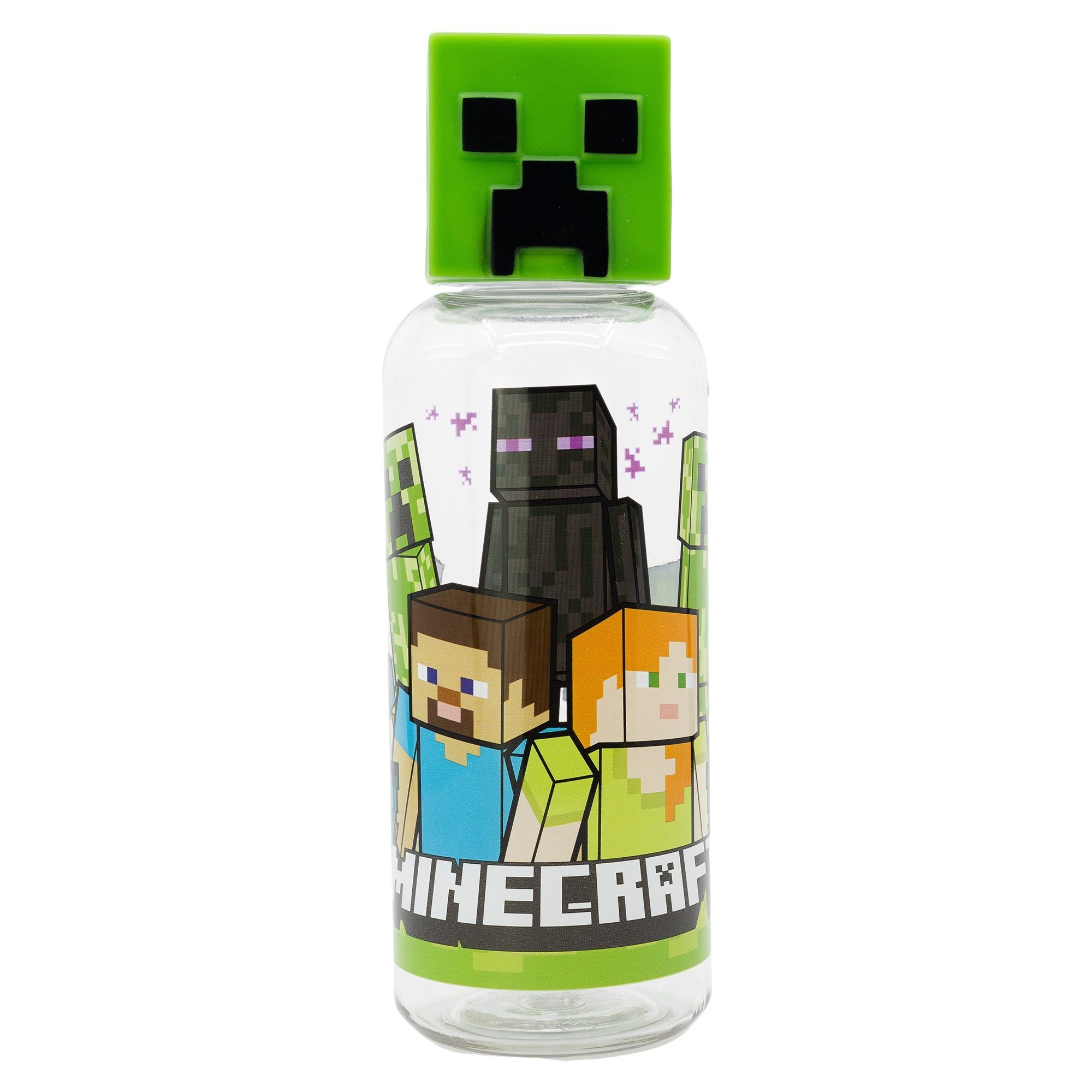 Minecraft Trinkflasche Minecraft 3D Deckel Creeper Kinder Wasserflasche 560 ml, Steve und Alex