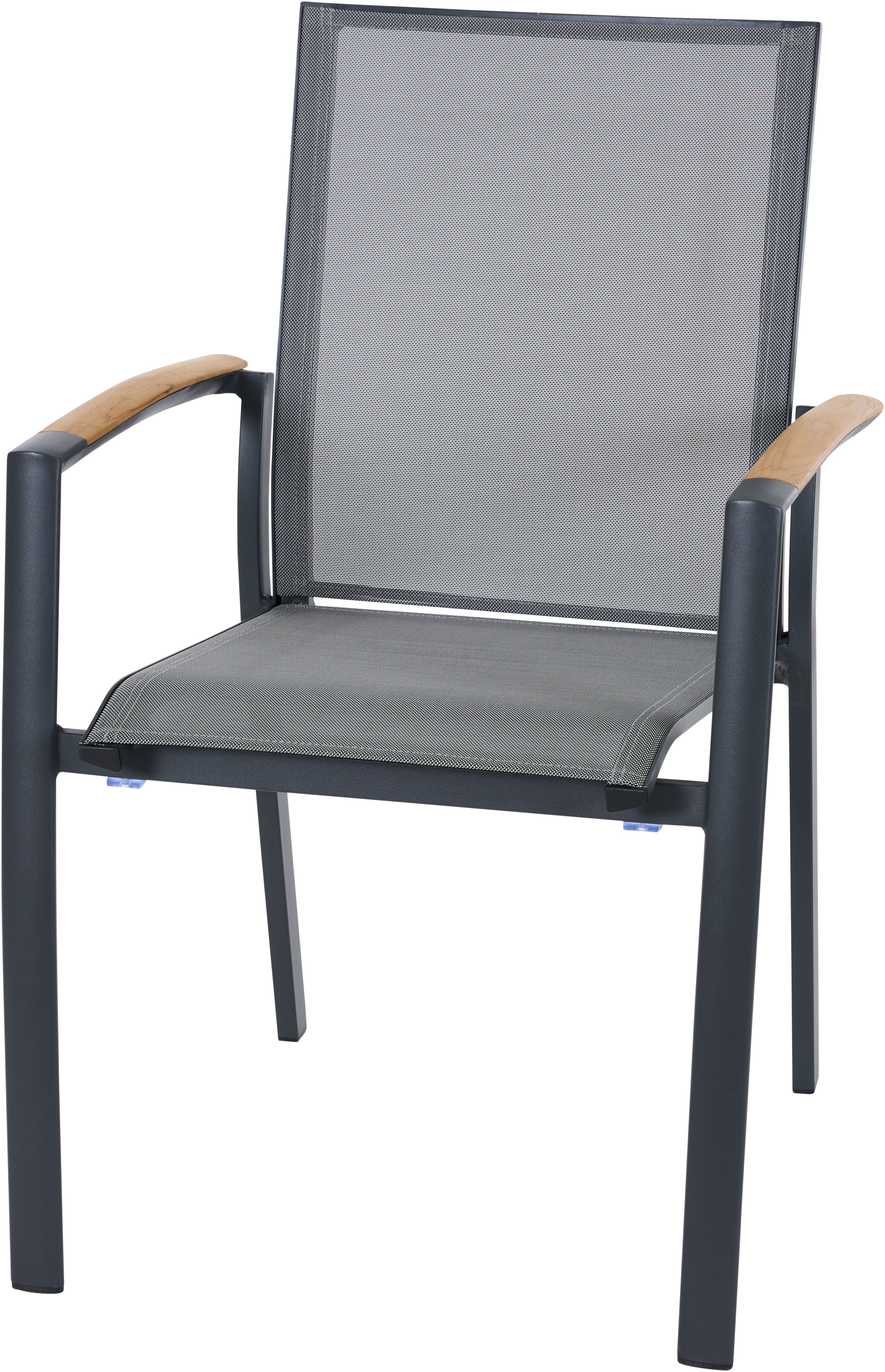 Siena Garden Gartensessel VELIA Stapelsessel matt anthrazit, Gestell aus Aluminium, Armlehnen aus Teak FSC® 100%