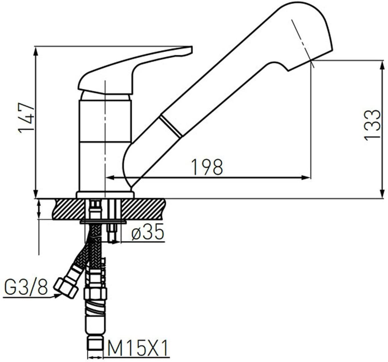 Granitspüle Siphon Küchenspüle Beige, Granitspüle Möbel mit Faizee und Eckig Armatur ausziehbar
