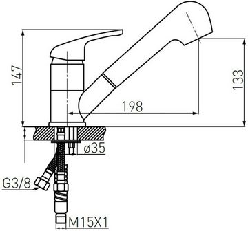 Faizee Möbel Granitspüle Granitspüle Küchenspüle mit Siphon und ausziehbar Armatur Beige, Eckig