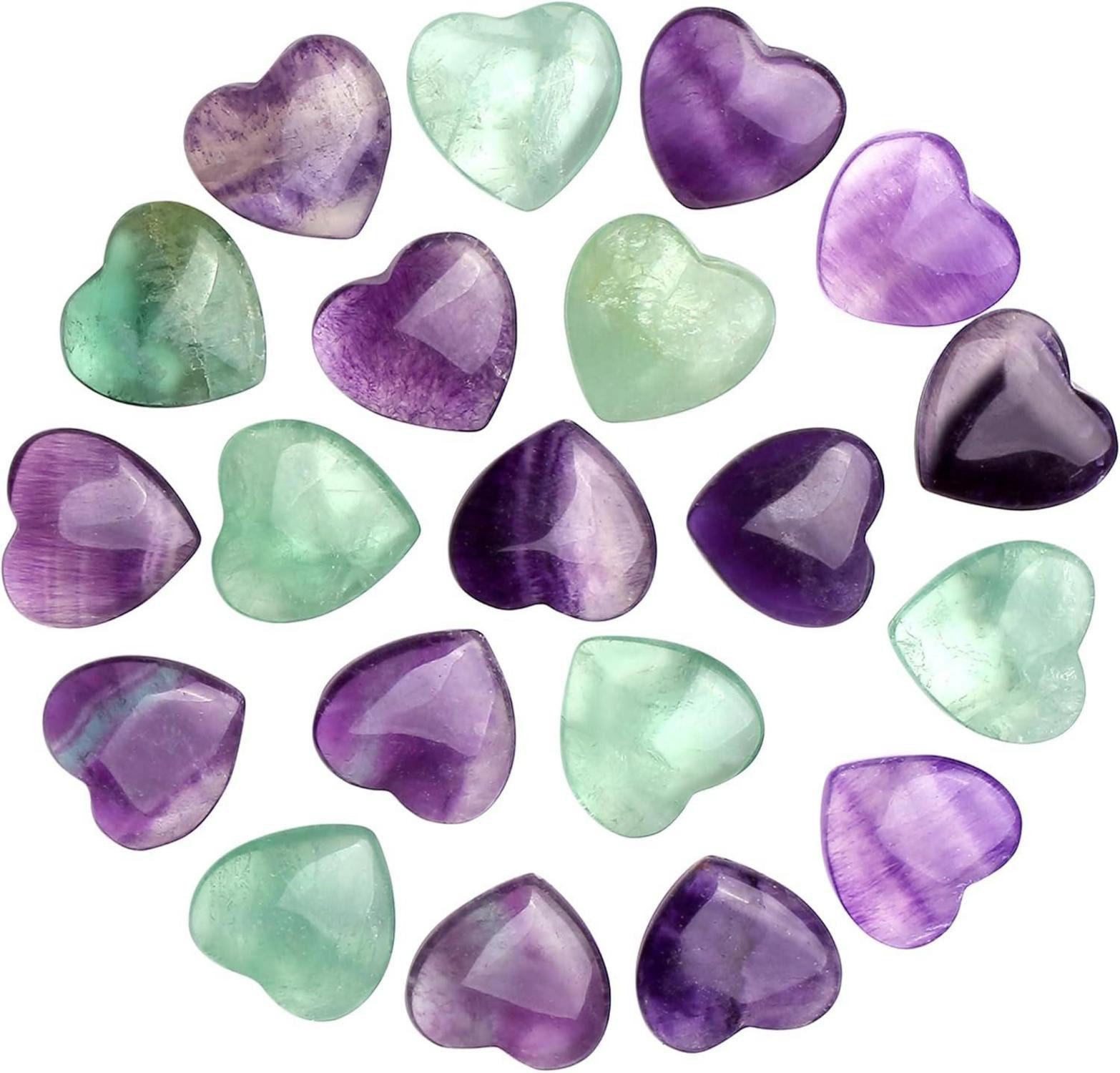Edelstein 20er Set Fluorit Herz Kristalle Naturstein Meditation Chakra Reiki