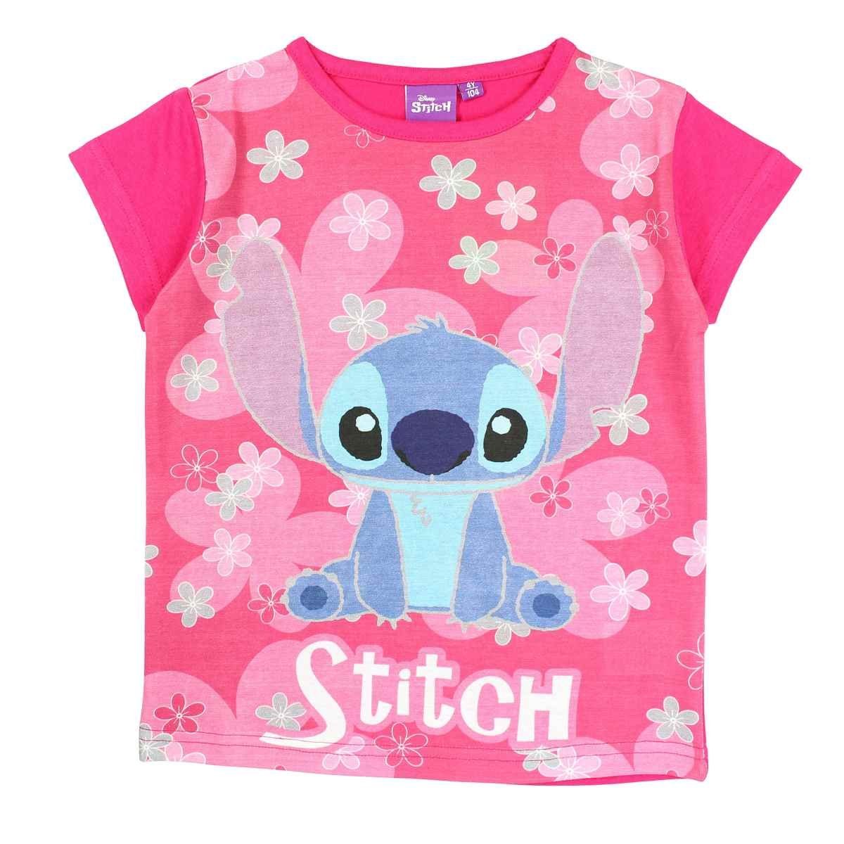 Kurzarmshirt Mädchen aus Gr. Lilo cm 152 T-Shirt Baumwolle Pink & - Stitch Stitch 104