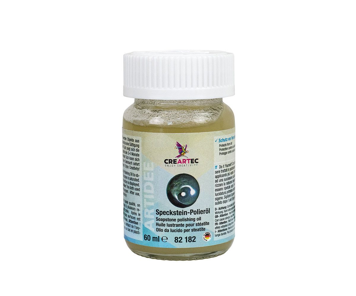 CREARTEC Speckstein-Polieröl - 60ml - für Objekte aus verschiedenen Steinarten Politur, Ideal für Kunstwerke, Skulpturen und Dekoobjekte - Made in Germany