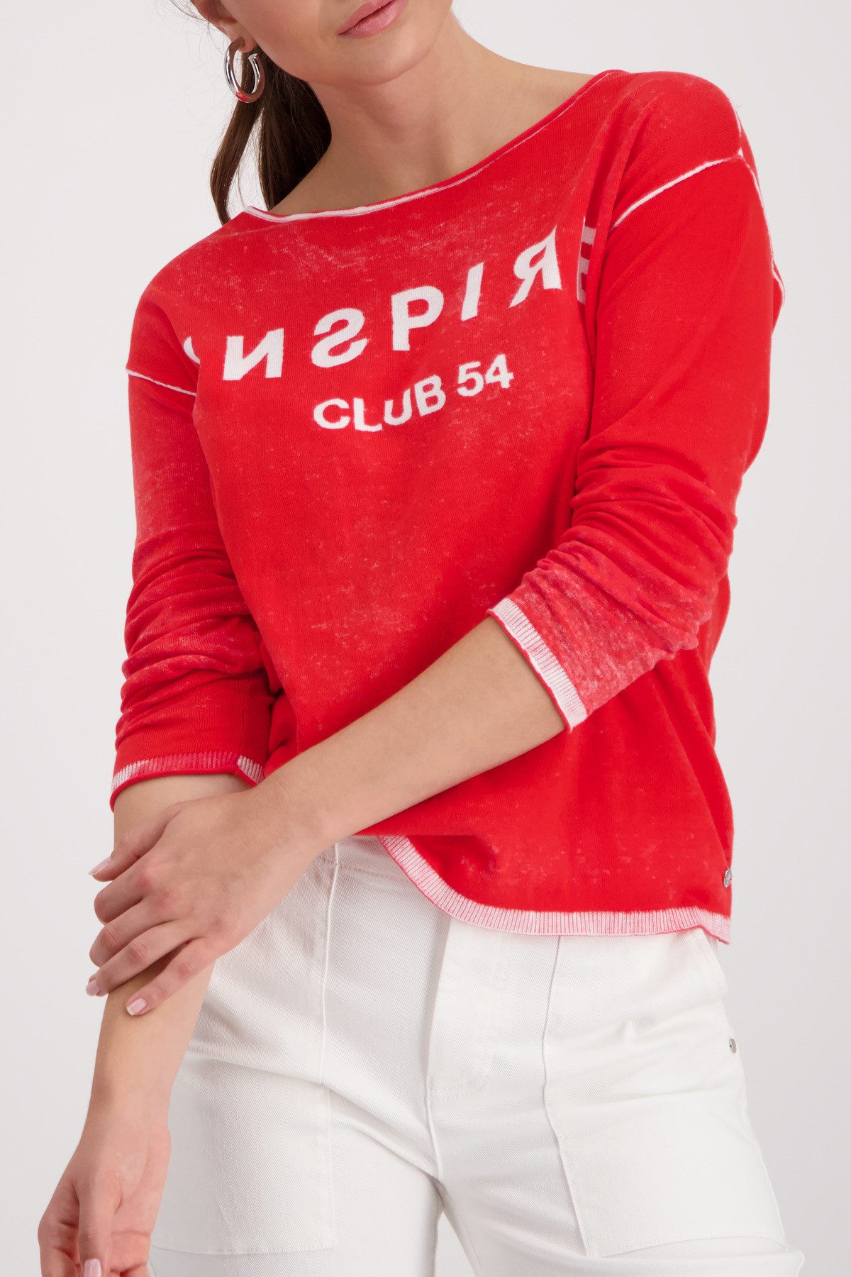 Monari Strickpullover Pullover Linksdruck Rundhalsausschnitt mit Rollsaum, günstig online kaufen