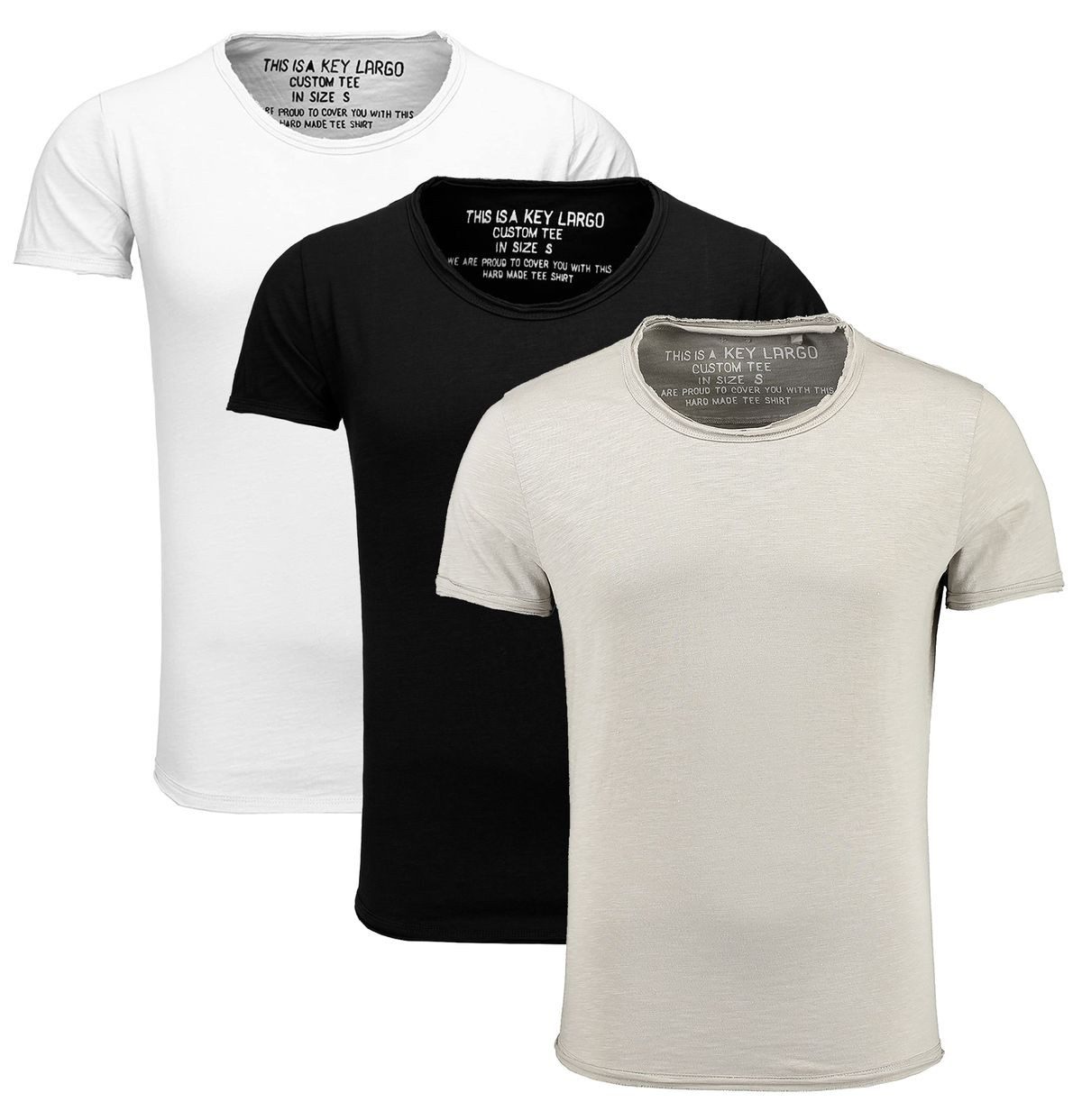 Key Largo T-Shirt Bread vintage Look uni Basic T00621 Rundhalsauschnitt unifarben kurzarm slim fit