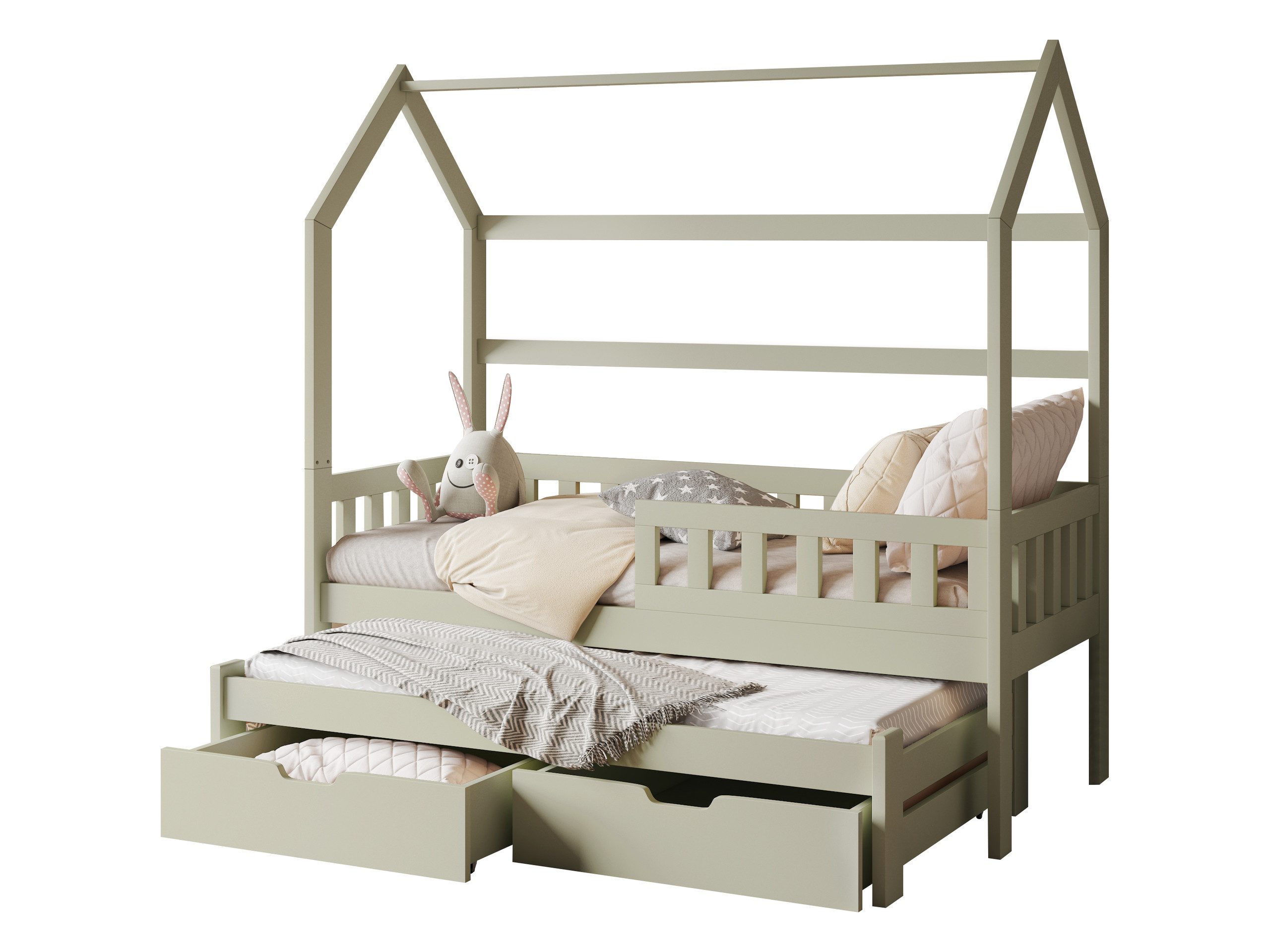 MIRJAN24 Kinderbett Tymon II (mit Ausziehbett), zwei Bettschubladen, Holzkonstruktion, Leistenlattenrost