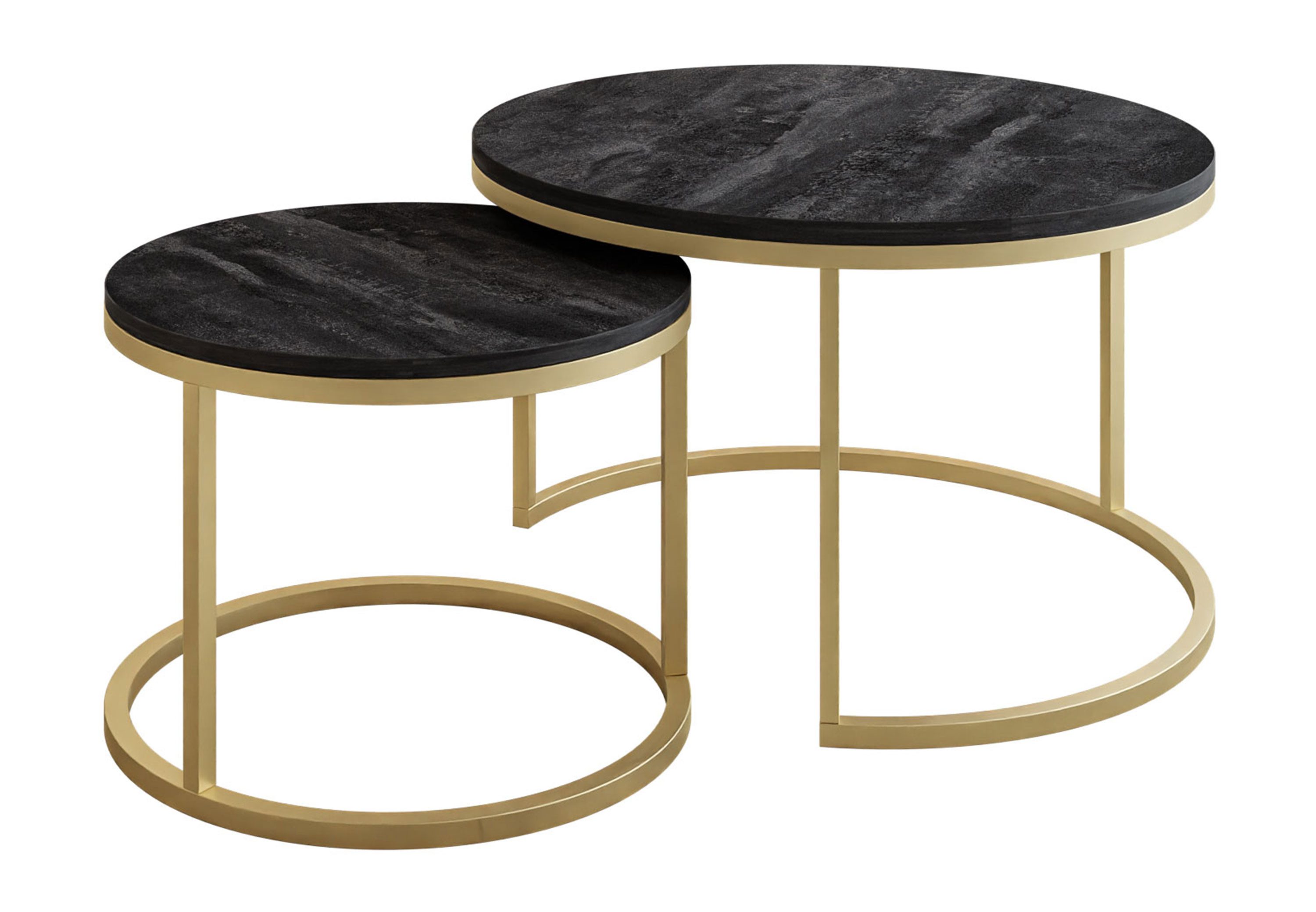 Lookway Couchtisch CIRI 2in1 Beton Optik und Gold Matt Gestell Runder Tisch (2er Set), Durchmesser: ⌀70 cm & ⌀50 cm und Durchmesser: ⌀80 cm & ⌀60 cm