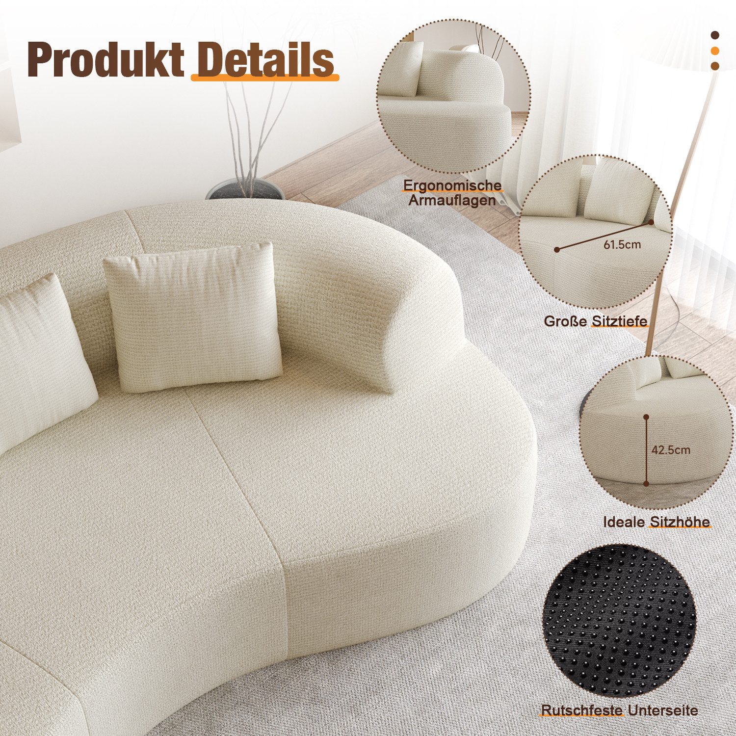 Lexzurn Sofa 3-Sitzer Sofa, Schlafsofa 168x90cm inkl.3 Zierkissen Bequemes Chenille, Geeignet fur Wohnzimmer, Buro, Lounge, Zimmer, Schlafzimmer, Mit 1200 LBS Belastbarkeit, strapazierfähig & haustierfreundlich