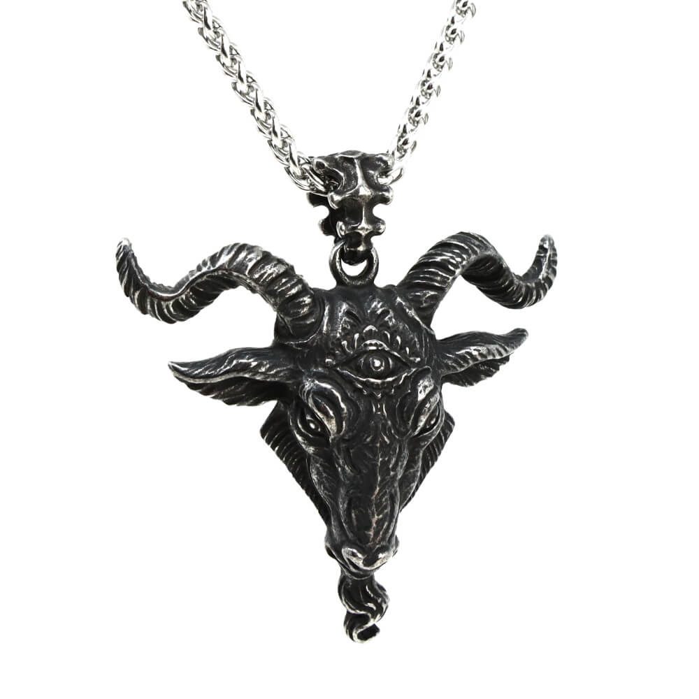 Kette mit Anhänger Lederkette Edelstahlkette 316L ALLSEHENDE ZIEGE