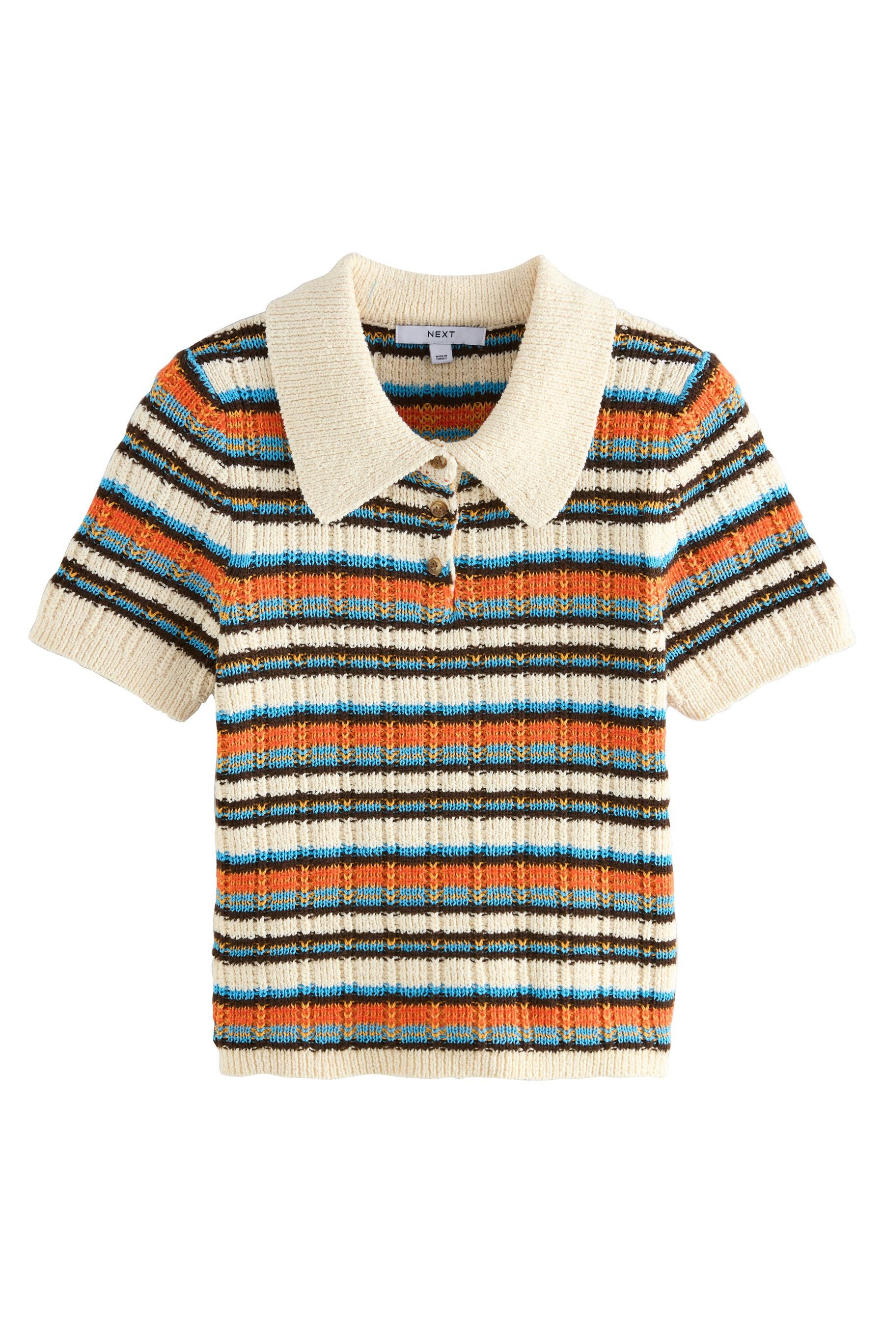 Next Polokragenpullover Kurzärmeliges Strick-Poloshirt mit Streifen günstig online kaufen