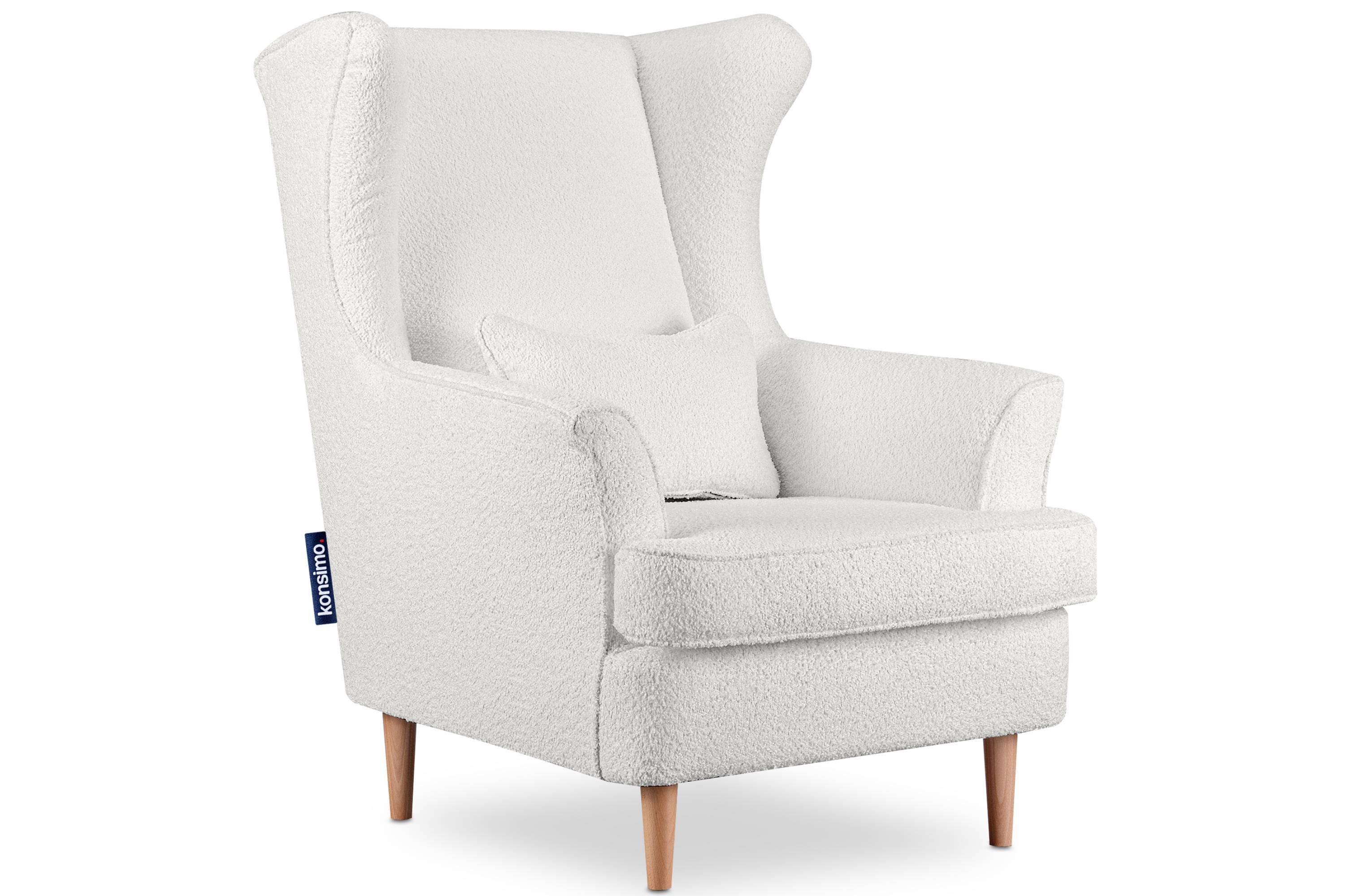 Konsimo Ohrensessel STRALIS zeitloses Füße, Design, Kissen Sessel, inklusive hohe dekorativem