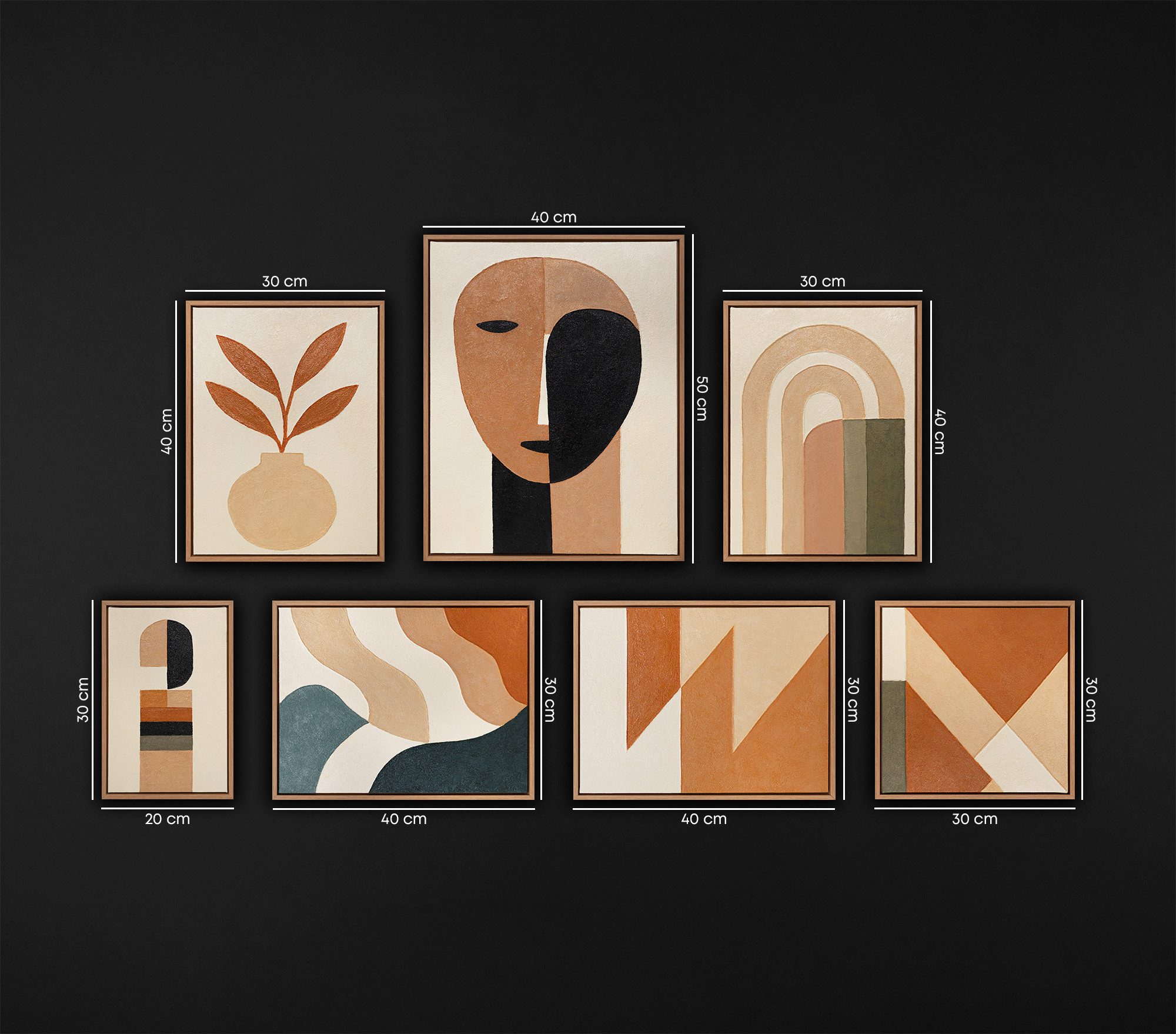 YS-Art Gemälde "Harmonie der Formen", Geometrische Formen (Set, 7 St), Wandbilder Set Modern Abstrakt Design-Statement für moderne Wohnräume