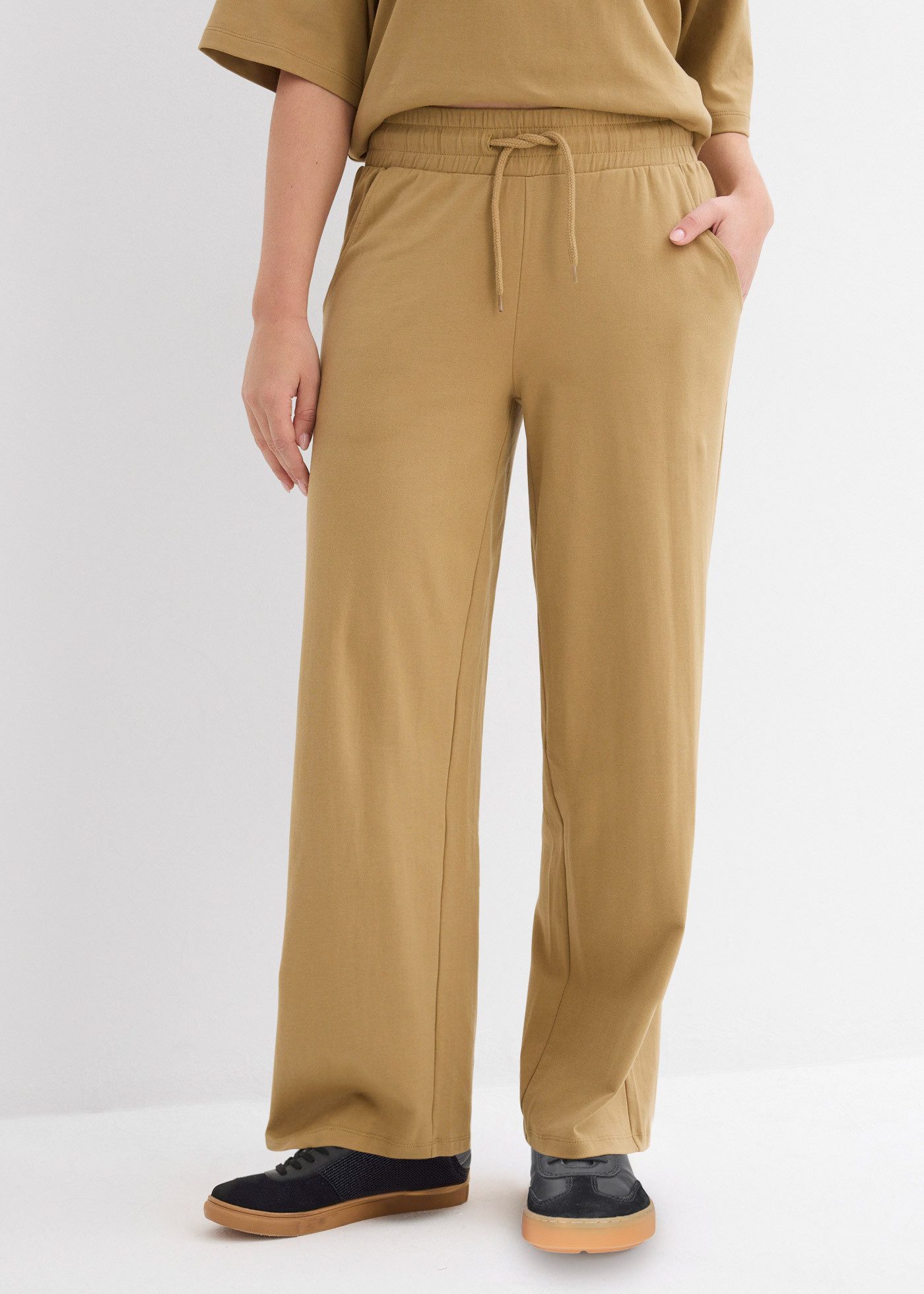 bonprix Jerseyhose aus Baumwolle, lockere Passform, weites Bein, Casual Stil