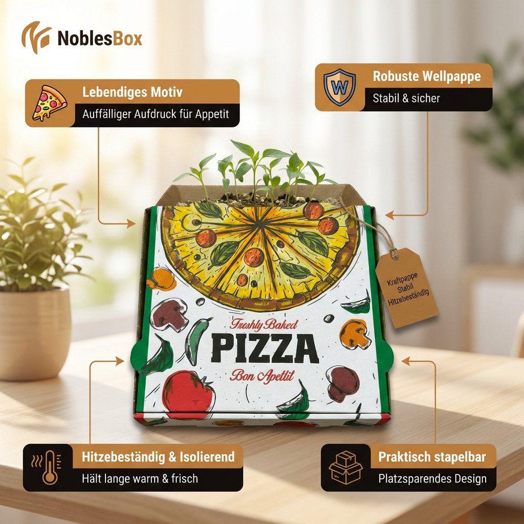 NoblesBox Karton Pizzakarton - Pizzaschachtel - Gastronomie Kraftpappe 50-200 Stk, Stabile, Kraft, Pizza Box, Pizzeria
