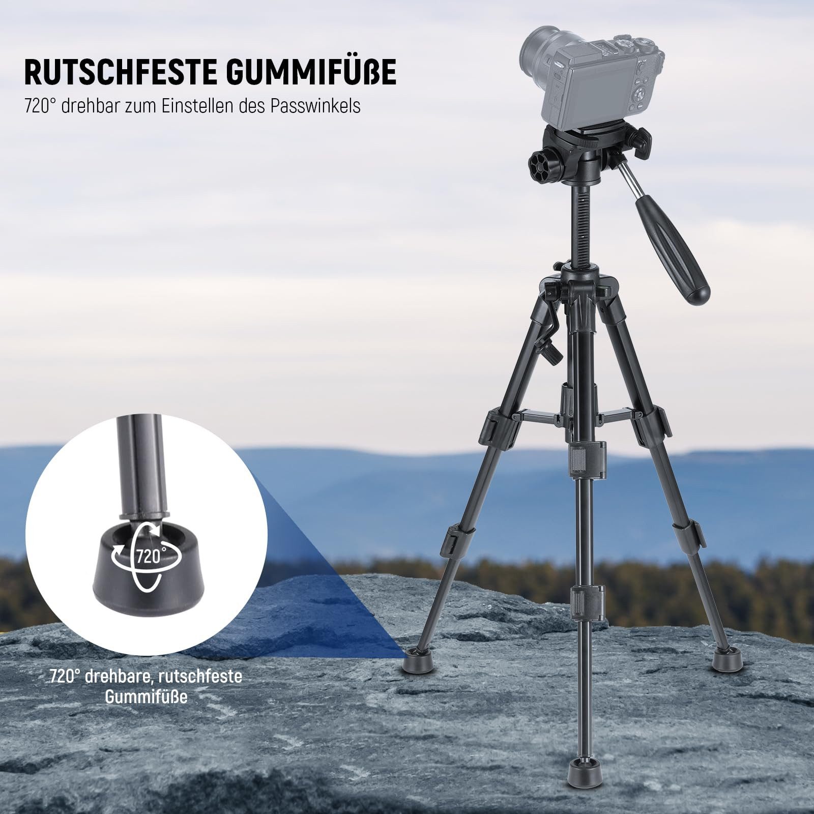 Neewer TP02 Mini Tischstativ mit 3-Wege-Kopf für Kamera, max. 2kg Tragkraft Ministativ (höhenverstellbar von 32 bis 61.5 cm)