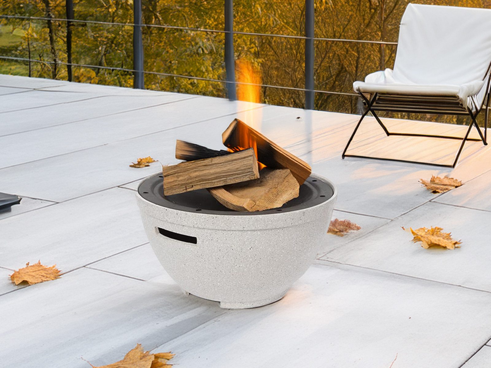 PEREL Feuerschale, Wasser & frostfeste Feuerschale in Steinoptik mit Schürhaken Ø47cm