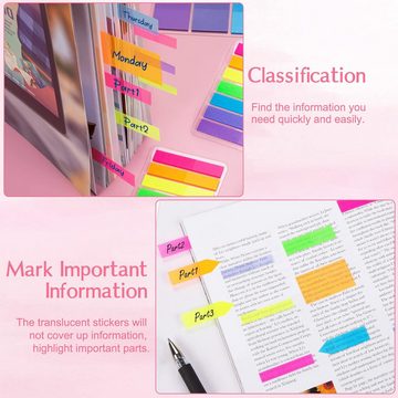 Cbei Notizzettel Haftnotizen Translucent Sticky Notes Seitenmarker 700 Stück 3 Größen, (rosa rojo, naranja, amarillo, verde, azul, morado, morado claro)