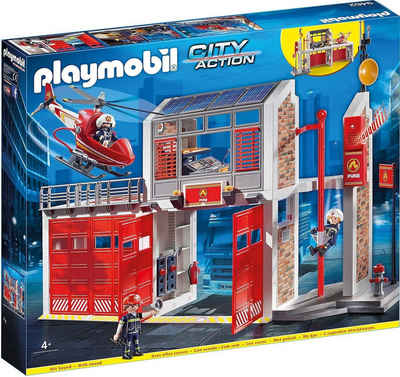 Playmobil® Konstruktions-Spielset City Action Große Feuerwache mit Soundeffekten, Feuerwehr Wache, (Life Hubschrauber, Spielset, Jungs & Mädchen, Spielzeug Kinder, 181 St., ab 5 jahren, Bausteine Konstruktionsspielzeug, Polizei City), Konstruktionsspielsteine Kinder Erwachsene Konstruktion Feuerwehrwache