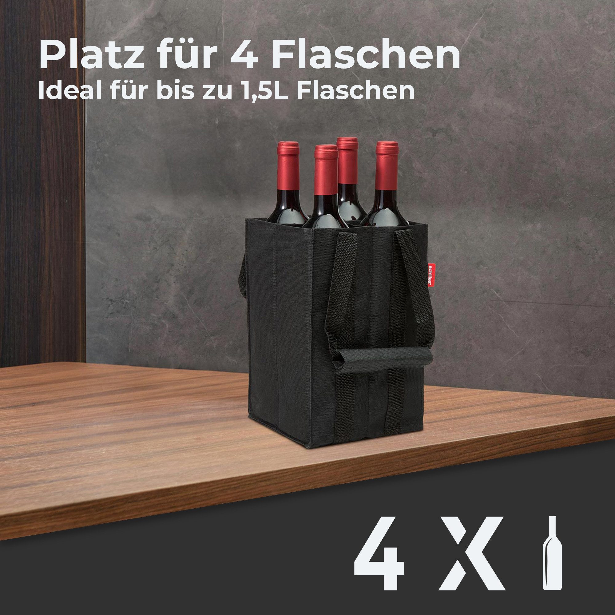 achilles Flaschenkorb Flaschenkorb 4er Bottle-Bag, Flaschentasche für 4 x 1,5 Liter Flaschen