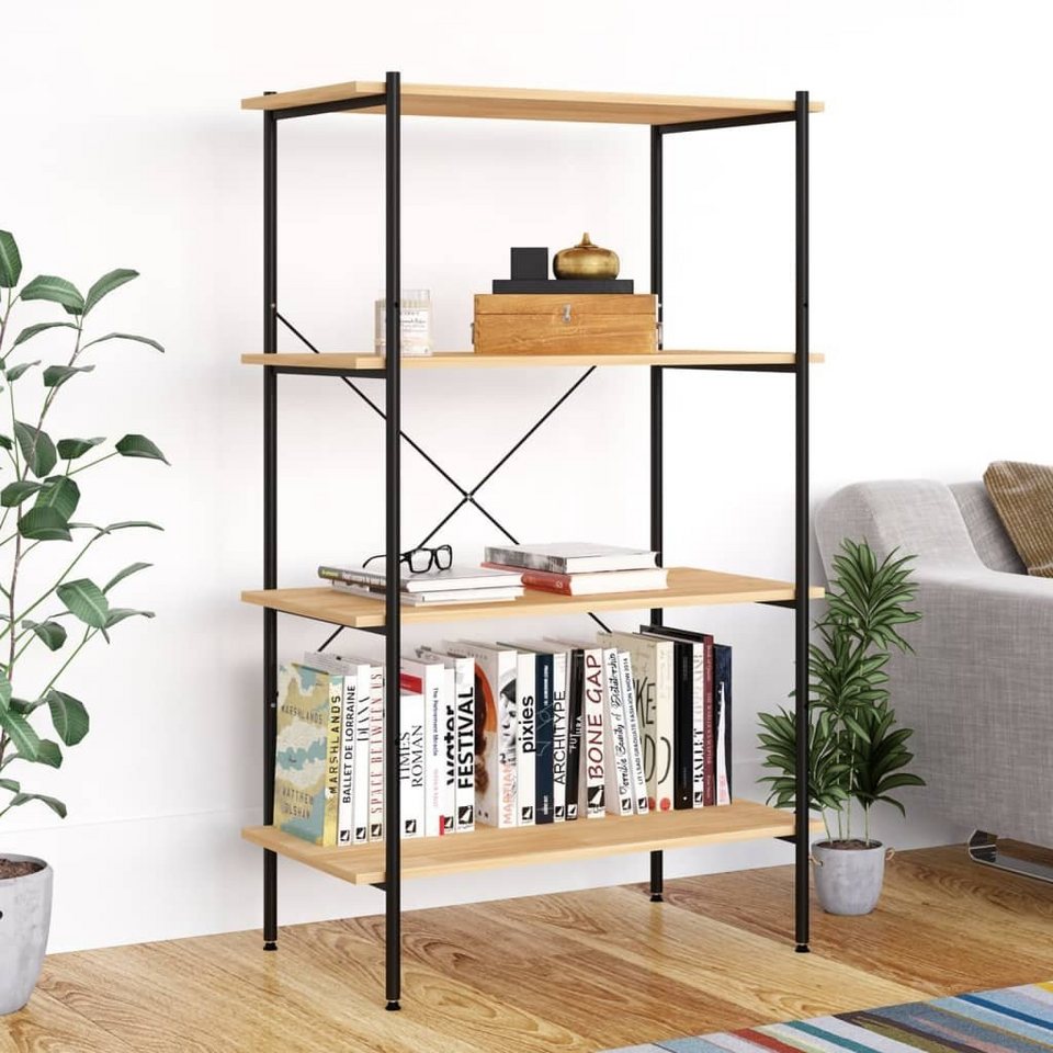 vidaXL Bücherregal Regal mit 3 Böden Schwarz und Natur 80x40x92 cm,