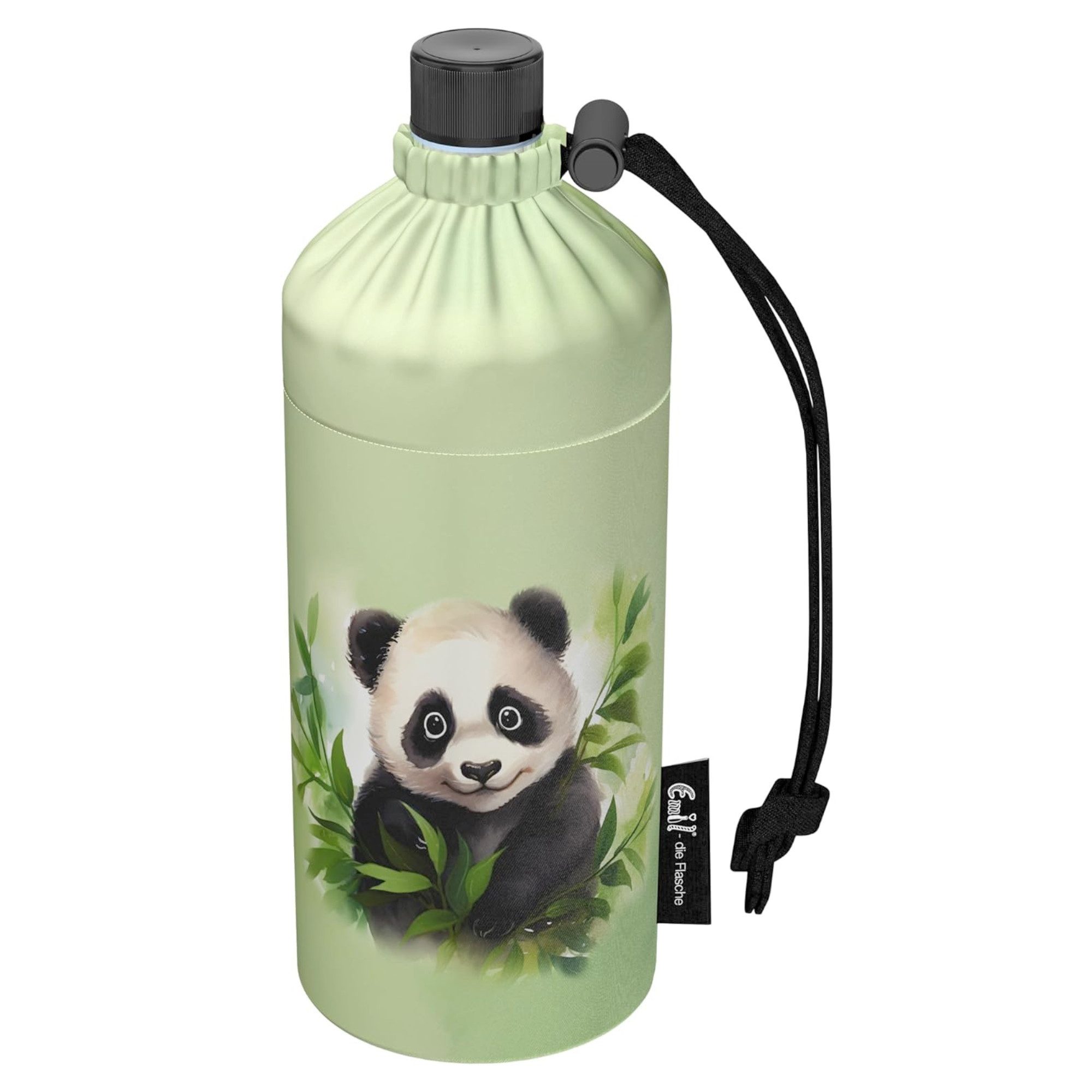 Emil Trinkflasche Panda Kinder Glasflasche für Kinder, spülmaschinenfest, Glasflasche, BPA-Frei, mit Schraubdeckel, 400ml