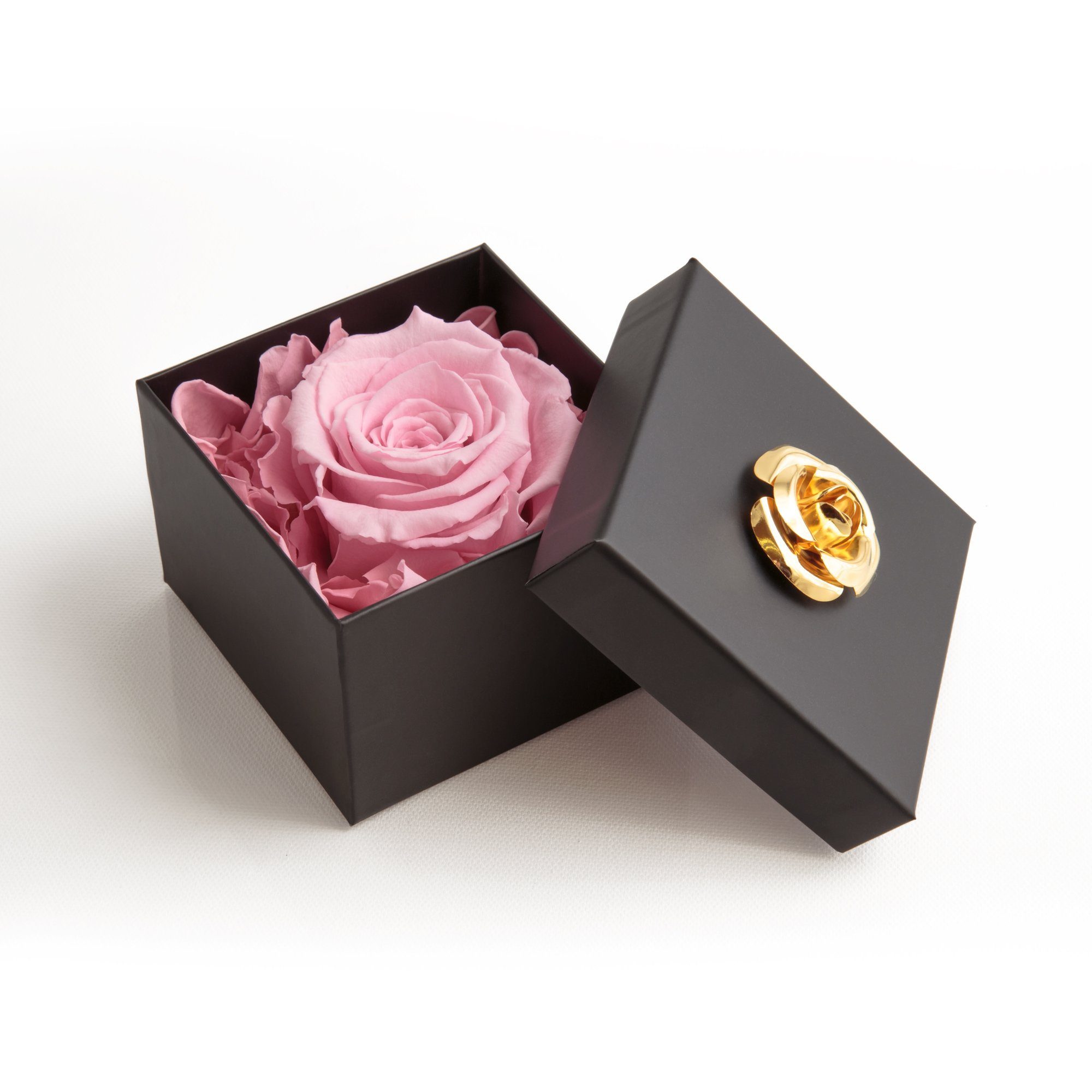 Kunstblume 1 Infinity Rose haltbar 3 Jahre Rose in Box mit Blumendeckel Rose, ROSEMARIE SCHULZ Heidelberg, Höhe 6.5 cm, Echte Rose haltbar bis zu 3 Jahre rosa