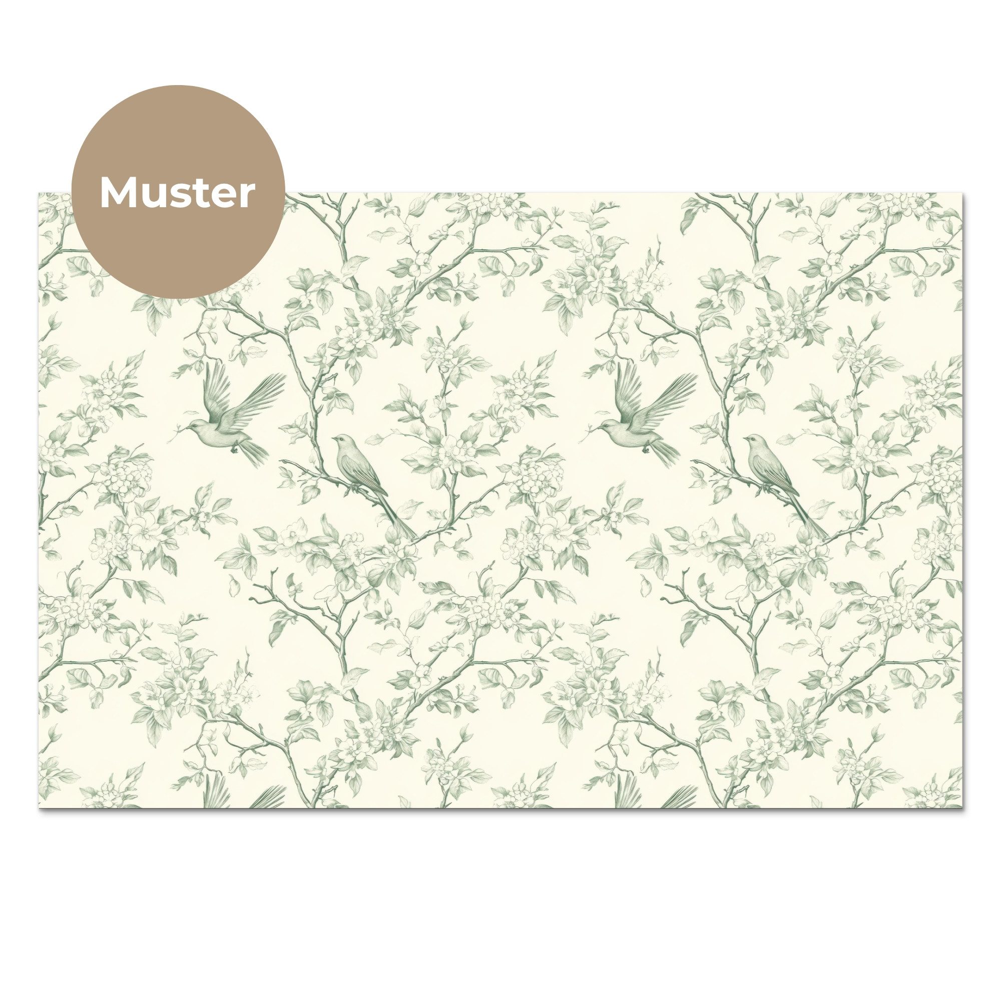 KitchenYeah Küchenrückwand Muster selbstklebend (keine Folie) Klassisch - Vögel - Grün, (1-tlg), Spritzschutz, Küche, Rückwand, Küchenwand, Küchenfront, 30x20 cm