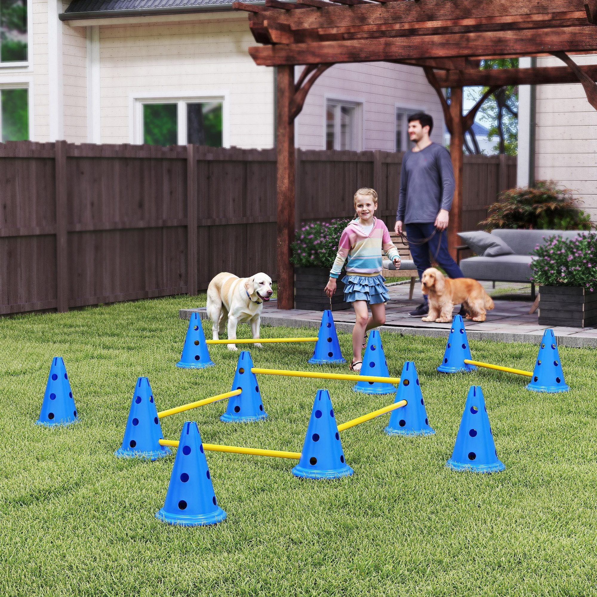 PawHut Agility-Hürde Agility Ausrüstung mit 12 Kegel, 6 höhenverstellbar Hürden, Kunststoff, Agility Set (6-tlg) für Hundetraining, Spiele, Training, Blau