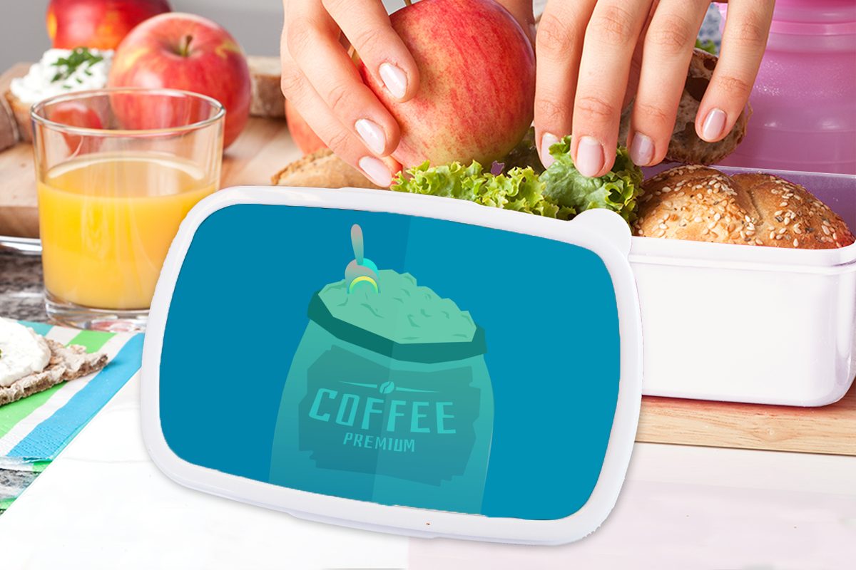 MuchoWow Lunchbox Kaffee - Kunststoff, Jungs (2-tlg), - für Erwachsene, weiß und Brotdose, Kaffeeprämie, - für Kinder Bohnen Mädchen Zitate und Brotbox