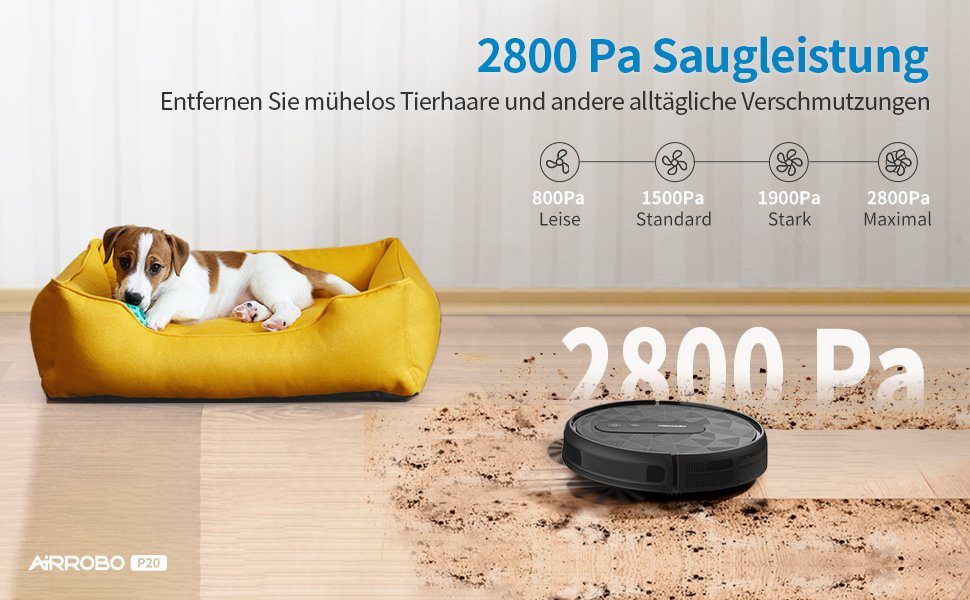 Saugroboter Leise, Tierhaare, AIRROBO WiFi/App, 2800Pa Selbstaufladung, für Hartböde