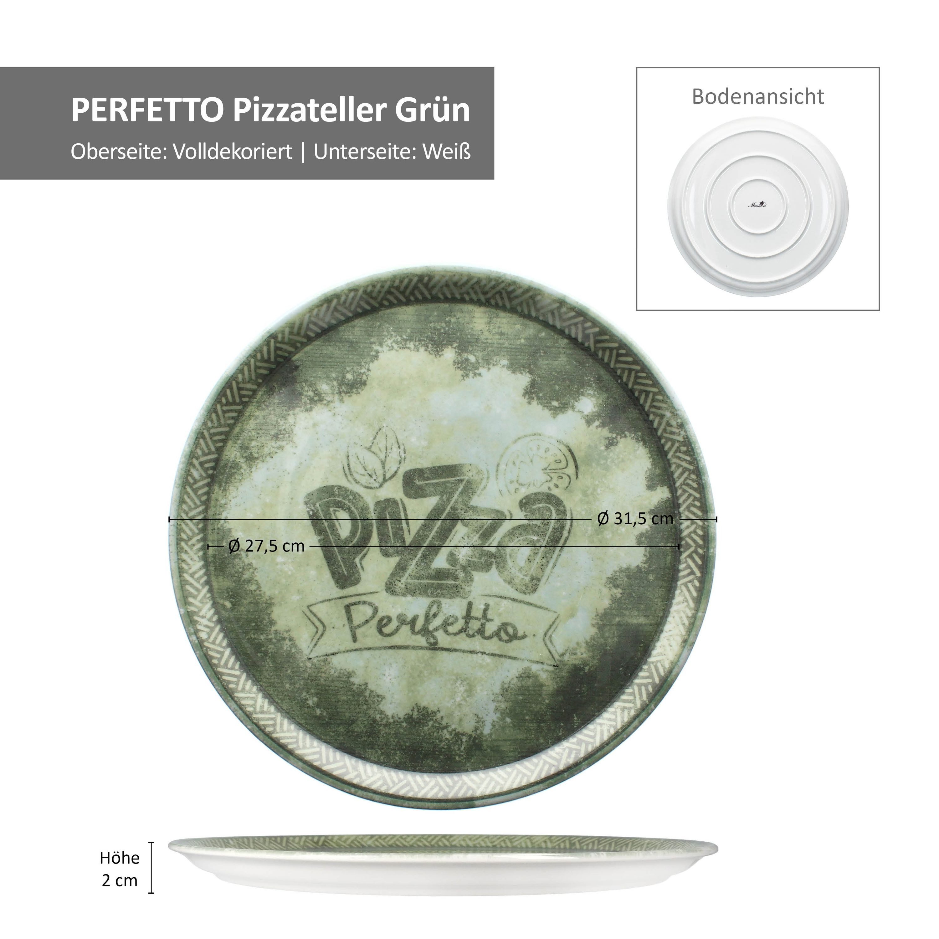 MamboCat Pizzateller 2x Perfetto Pizzateller Grün Ø 31,5 cm 2 Personen Porzellan Pizza
