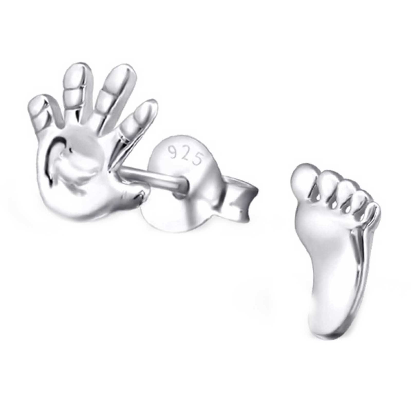 schmuck23 Paar Ohrstecker Ohrringe Hand Fuss 925 Silber Damen Mädchen Ohrstecker, Kinderschmuck Mädchen Geschenk echte Silberohrringe