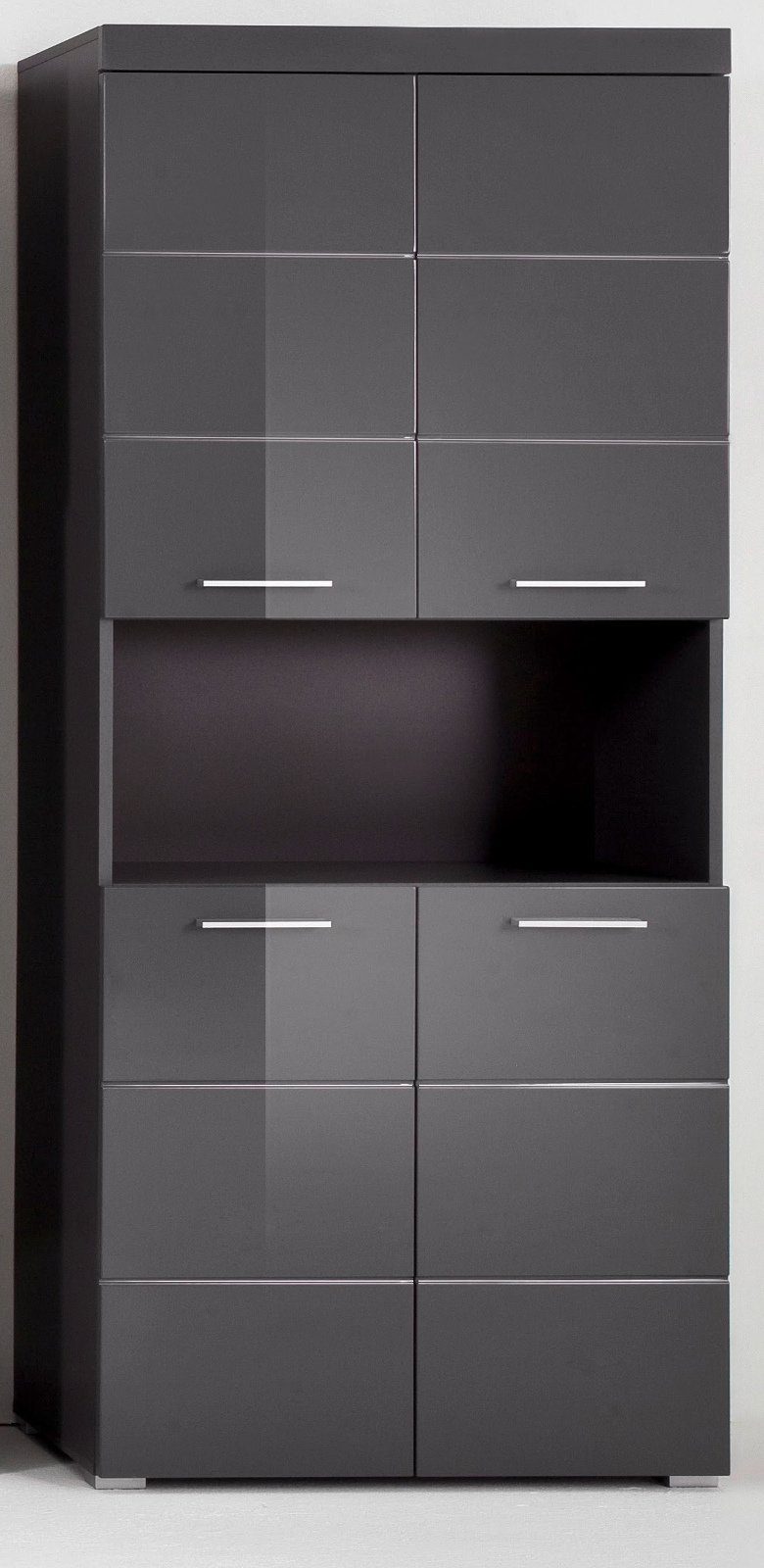 trendteam Hochschrank Amanda (Mehrzweckschrank in grau, 4-türig, 73 x 190 cm) 9 Fächer Hochglanz