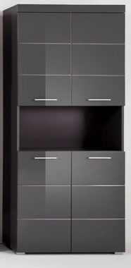 trendteam Hochschrank Amanda (Mehrzweckschrank in grau, 4-türig, 73 x 190 cm) 9 Fächer, Hochglanz