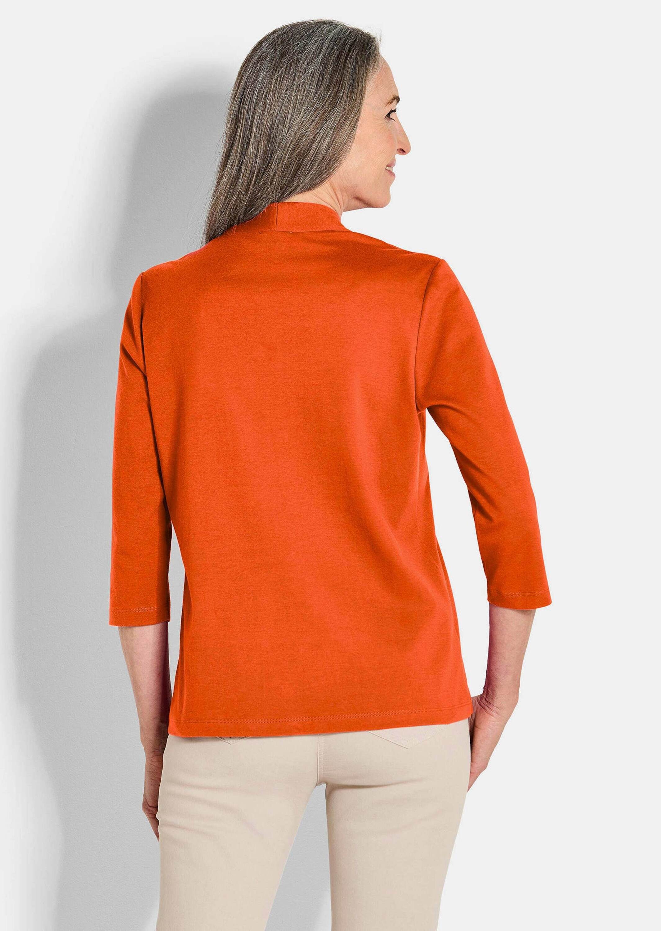 GOLDNER Print-Shirt Elegantes Basic-Shirt mit V-Ausschnitt Zeitloses Halbarmshirt mit schmeichelndem Ausschnitt, reine Baumwolle