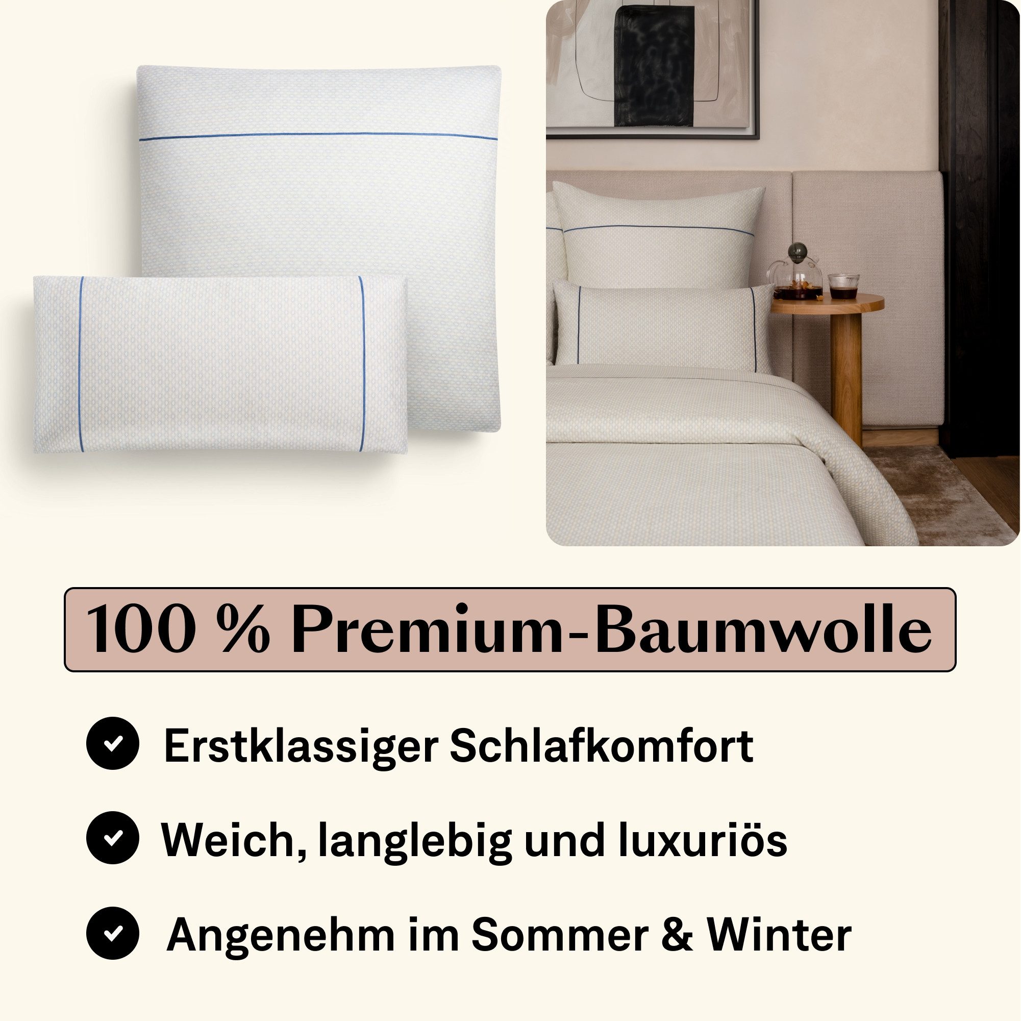 Amqua Bettwäsche Mako Satin, Premium Bettwäsche-Set aus 100% langstapliger Baumwolle, Oeko-Tex zertifiziert, weich & atmungsaktiv, mit Reißverschluss