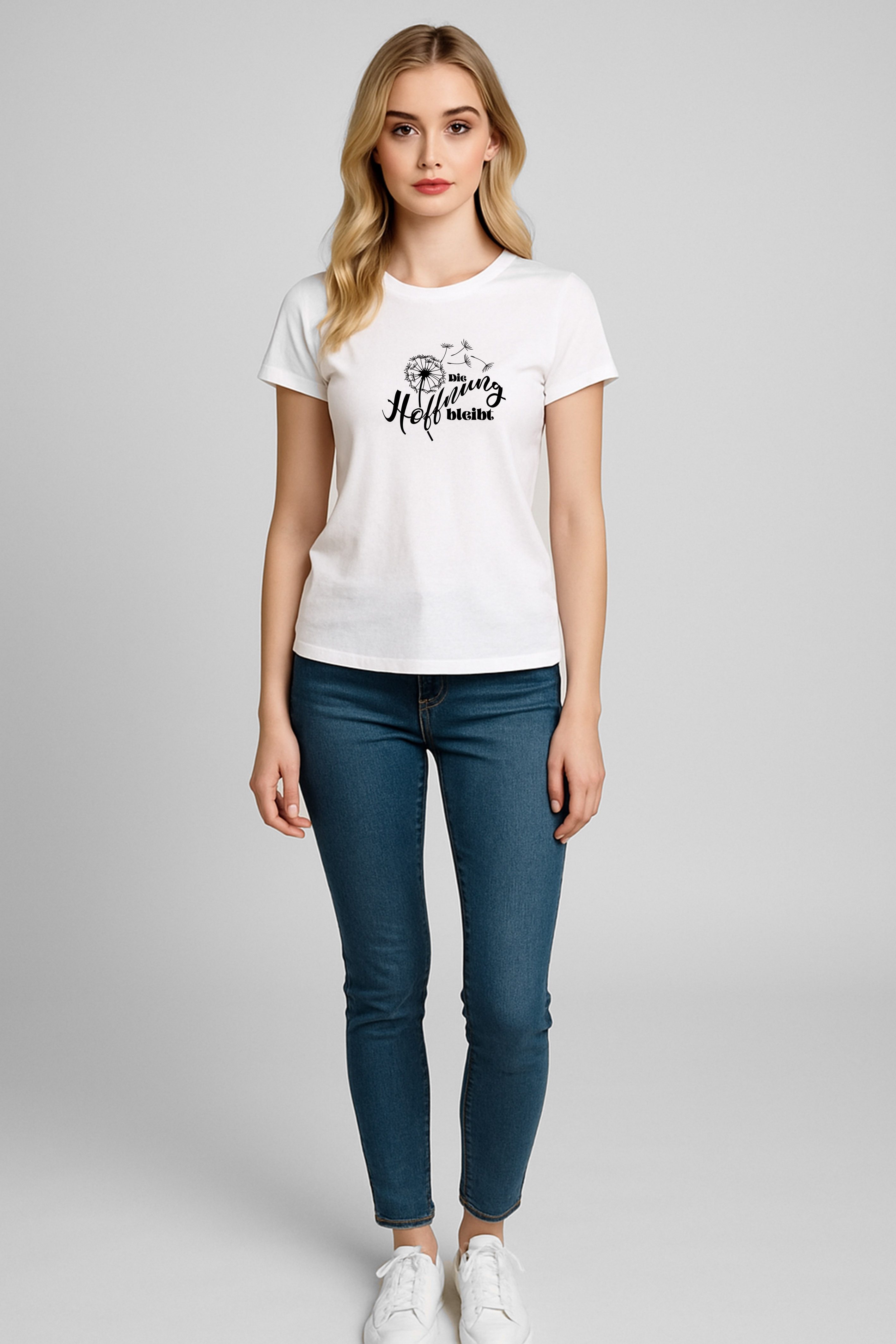 T-Shirt Damen Kurzarm Print - "Die Hoffnung bleibt"