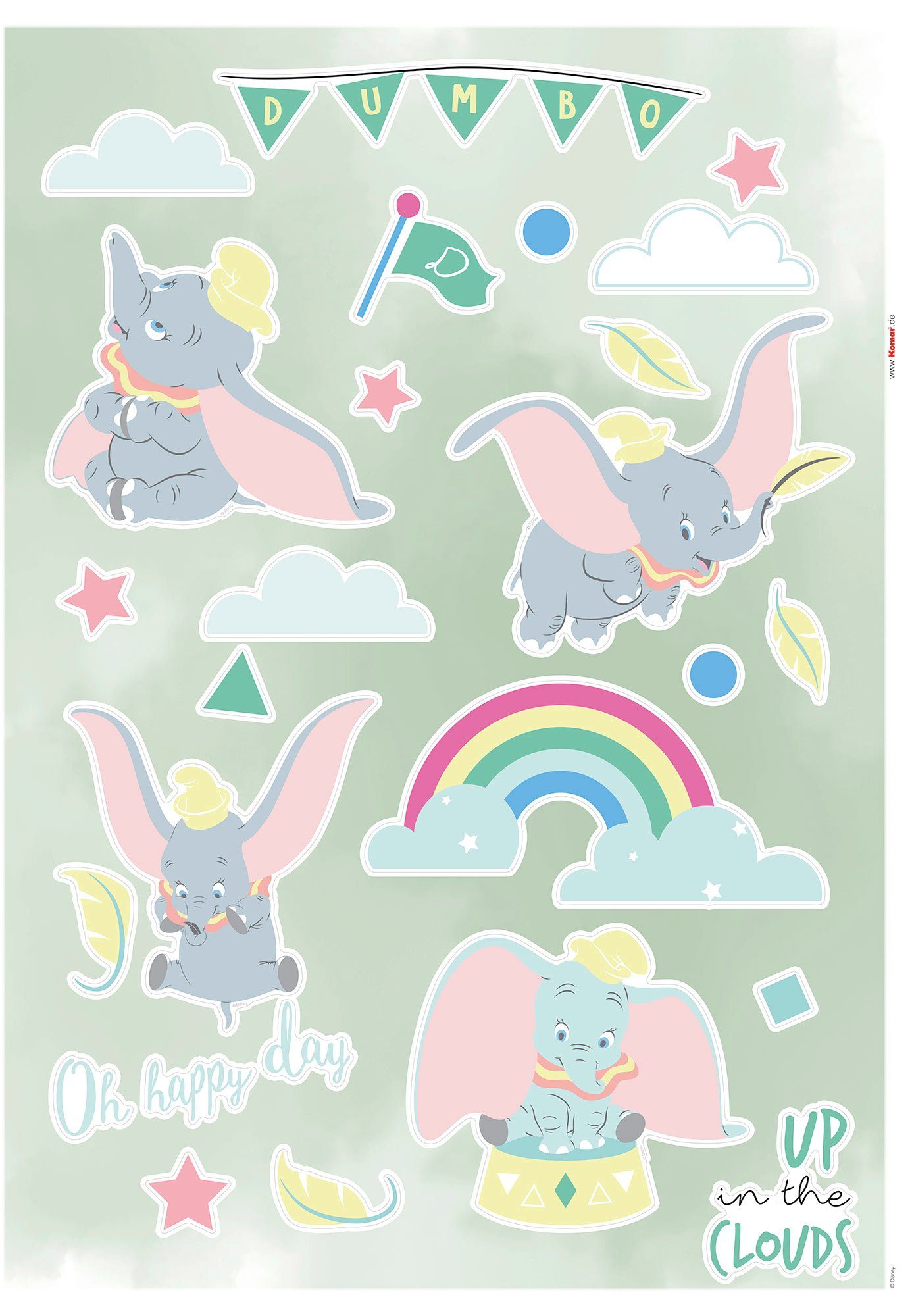 Komar Wandtattoo Dumbo Daydream (26 St), 50x70 cm (Breite x Höhe), selbstklebendes Wandtattoo | Kinderzimmer-Wandtattoos