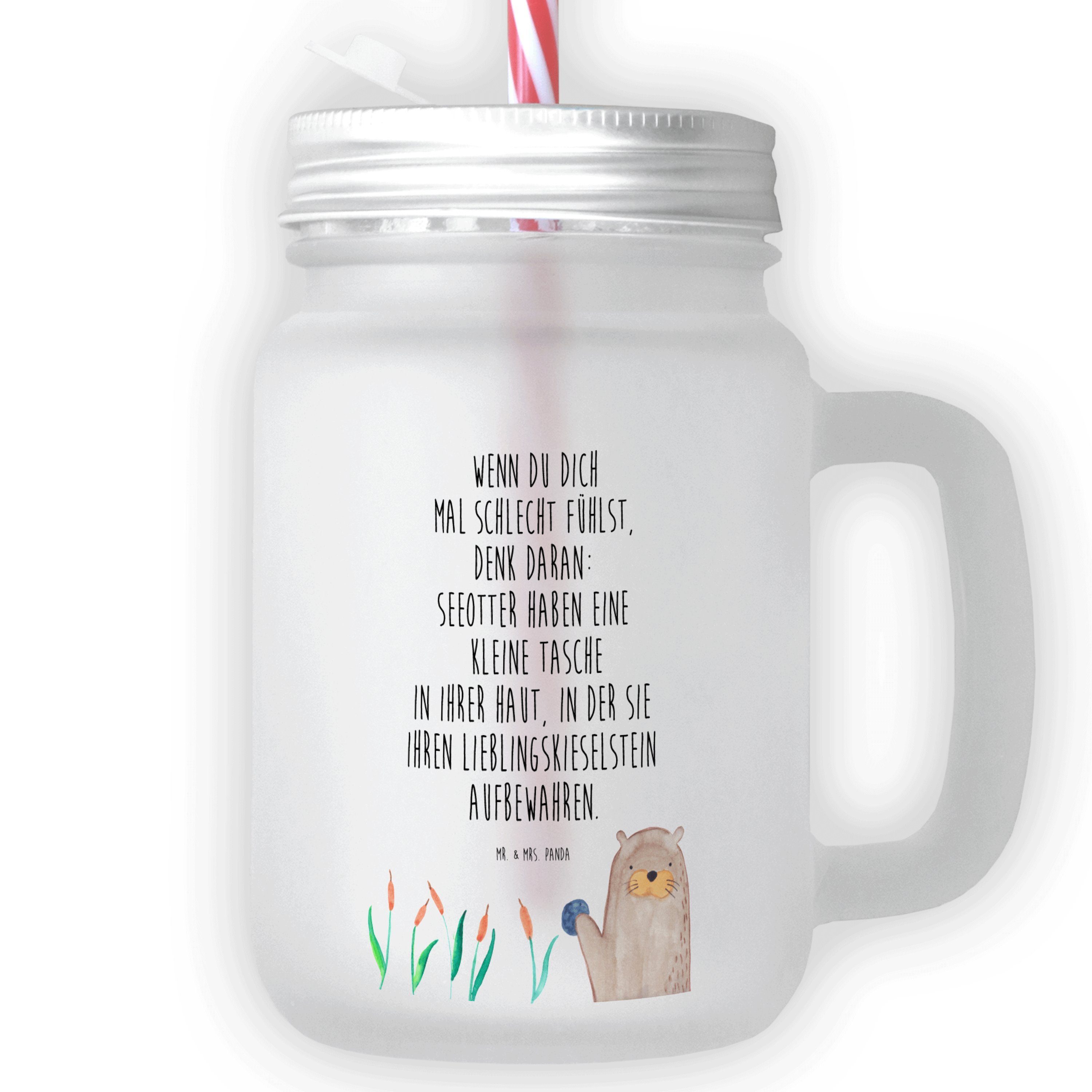 Mr. & Mrs. Panda Glas Otter mit Stein - Transparent - Geschenk, Seeotter, grüßen, Trinkglas, Premium Glas